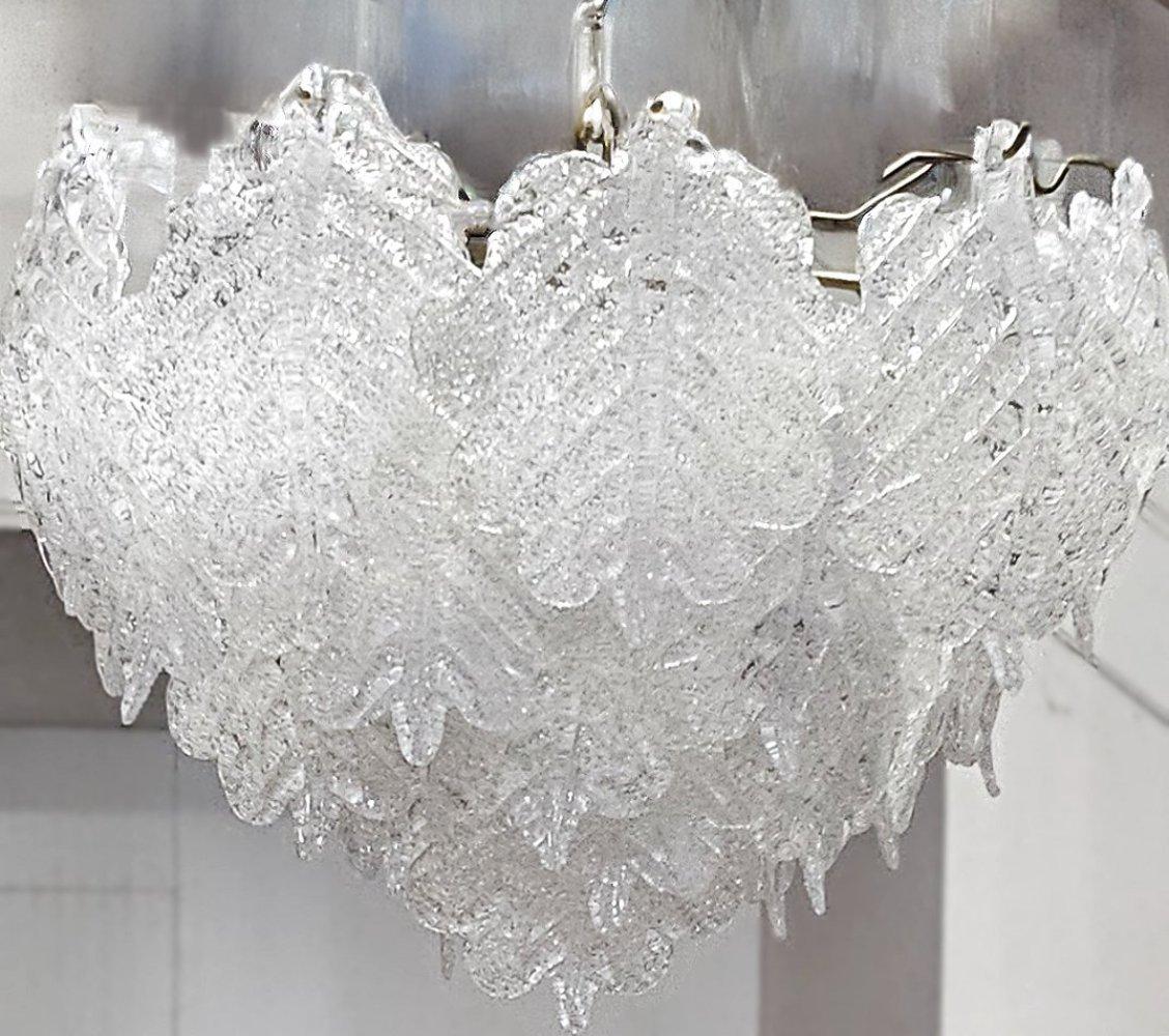 20th Century Mazzega Murano Glass Iced Leaves Chandelier, 1960s-70s, 36 leaves total* For Sale