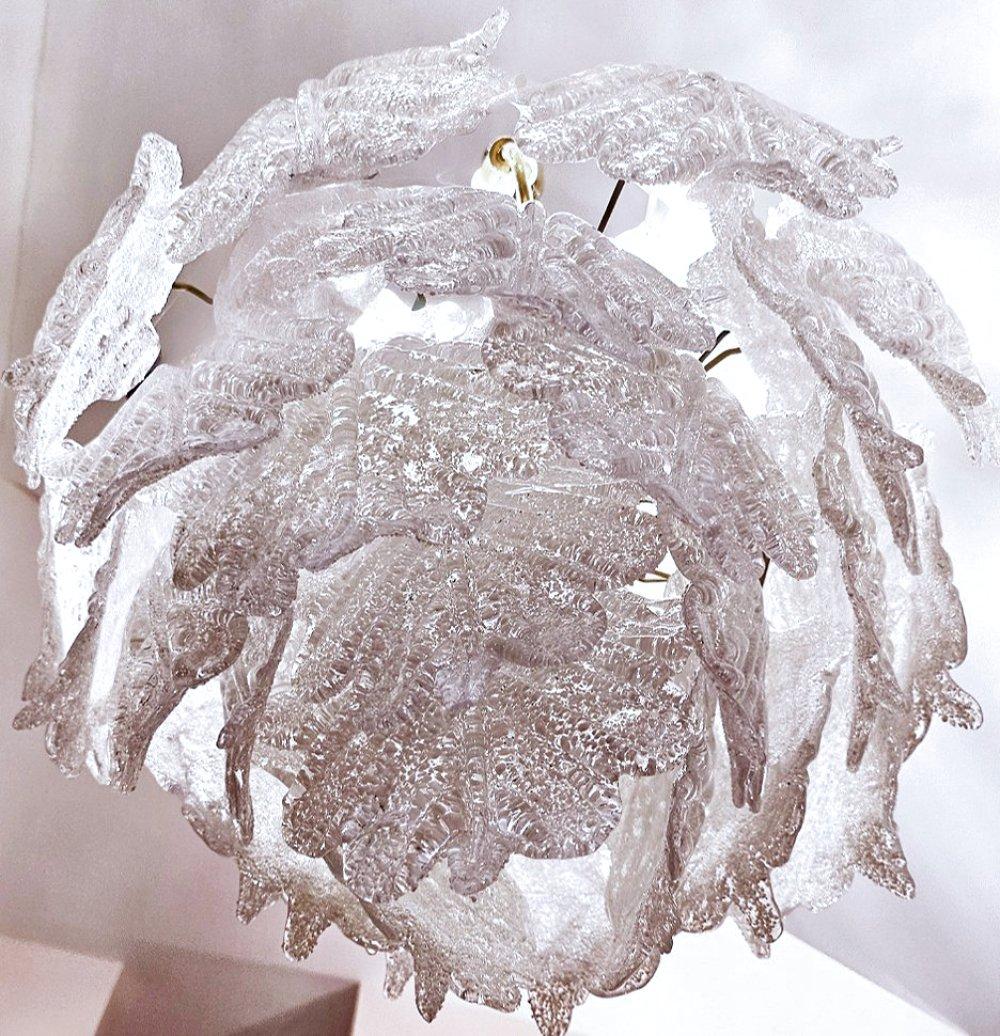 Mazzega Murano Glass Iced Leaves Chandelier, 1960s-70s, 36 leaves total* 1