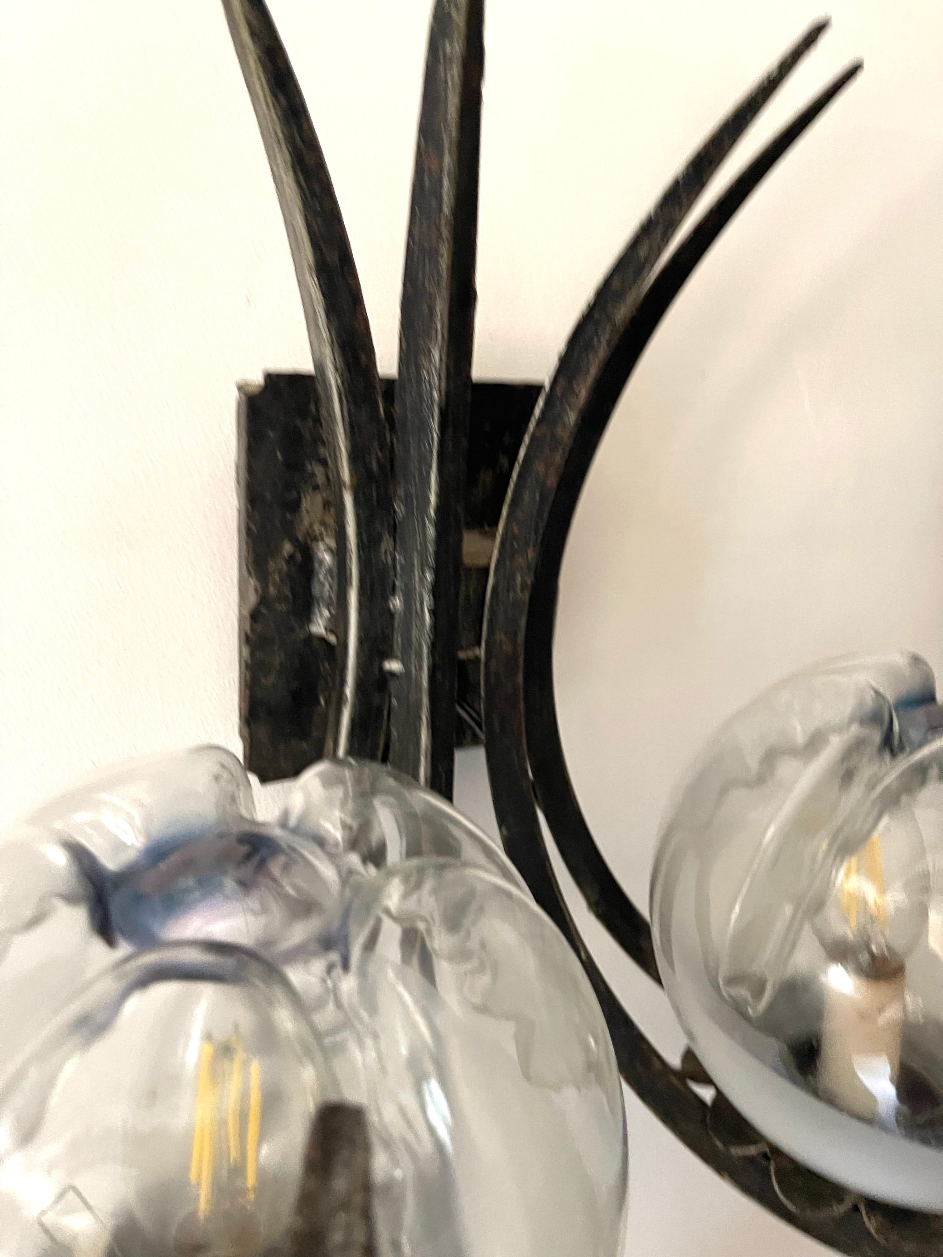 Paire d'appliques murales en verre Murano, Brutalist , 1960s en vente 2