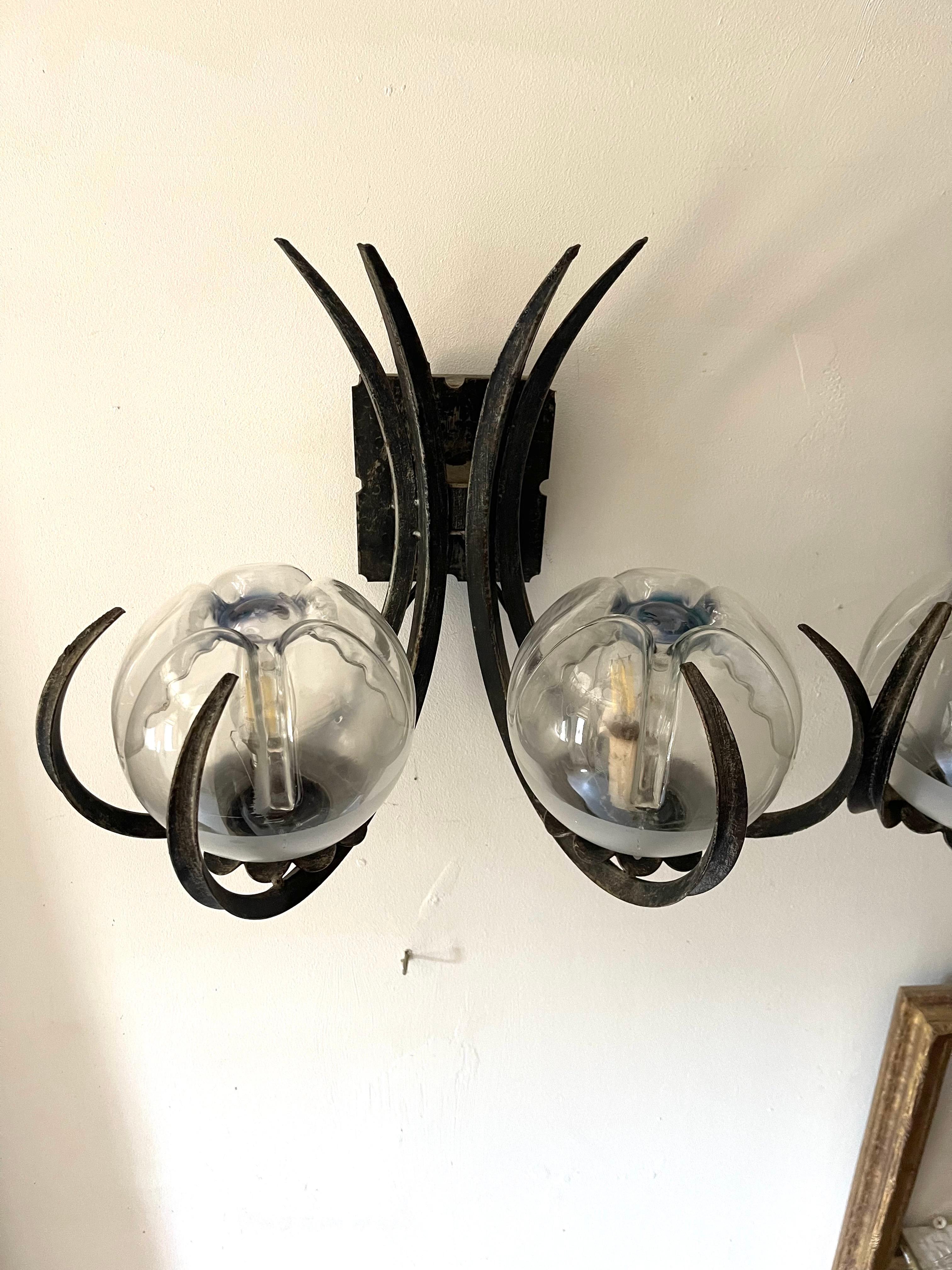 Espagnol Paire d'appliques murales en verre Murano, Brutalist , 1960s en vente