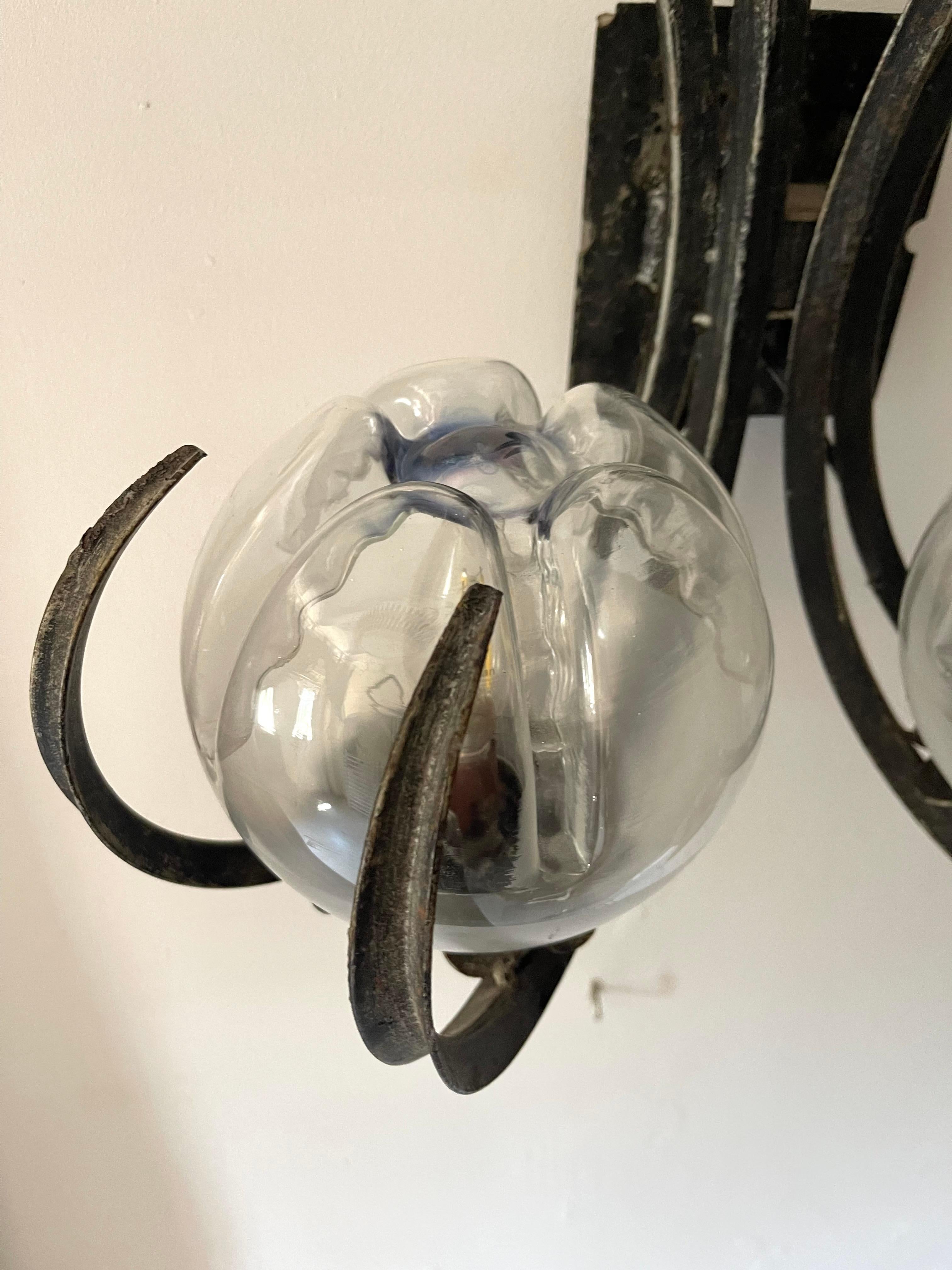 Milieu du XXe siècle Paire d'appliques murales en verre Murano, Brutalist , 1960s en vente