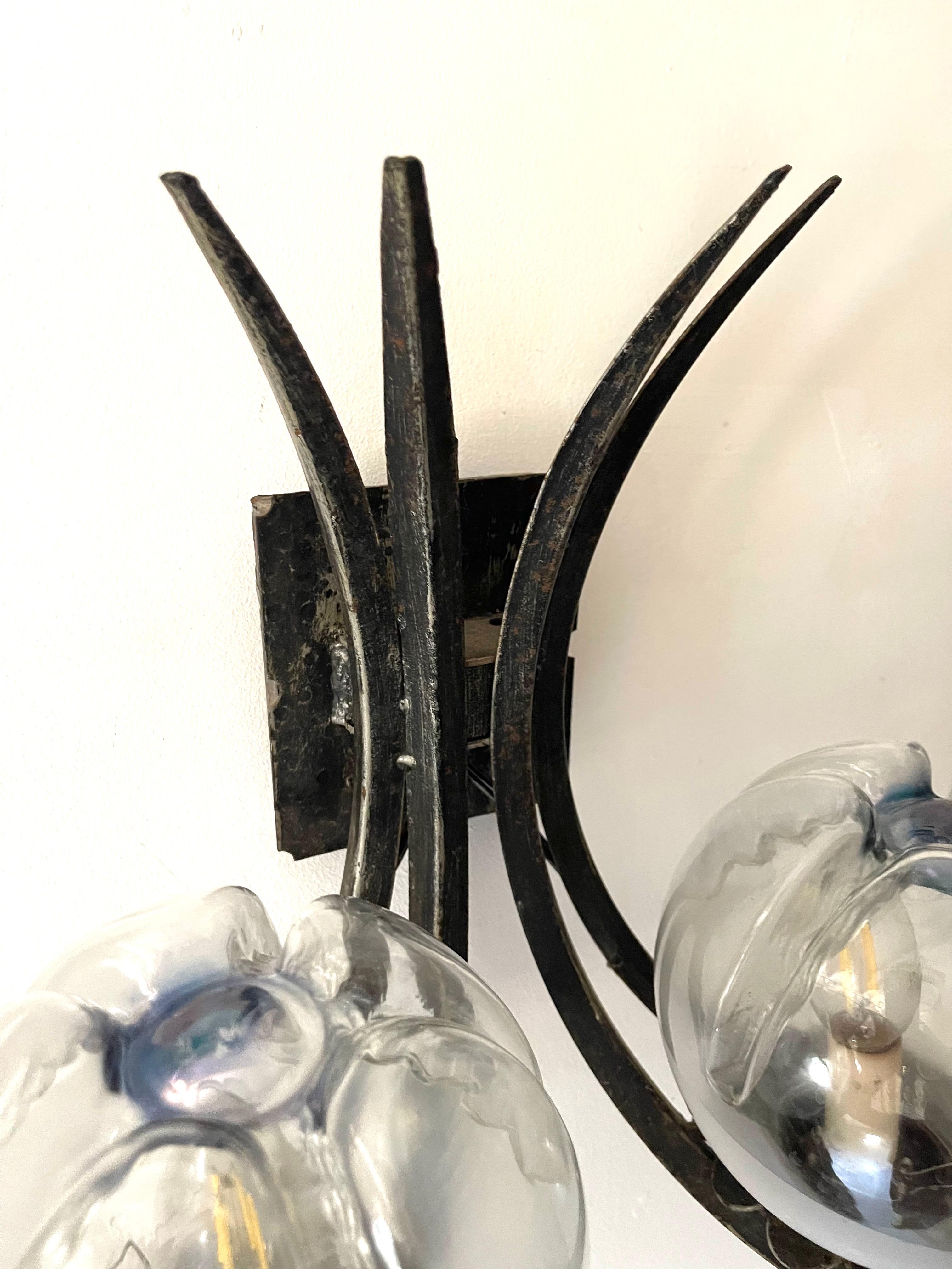 Paire d'appliques murales en verre Murano, Brutalist , 1960s en vente 1