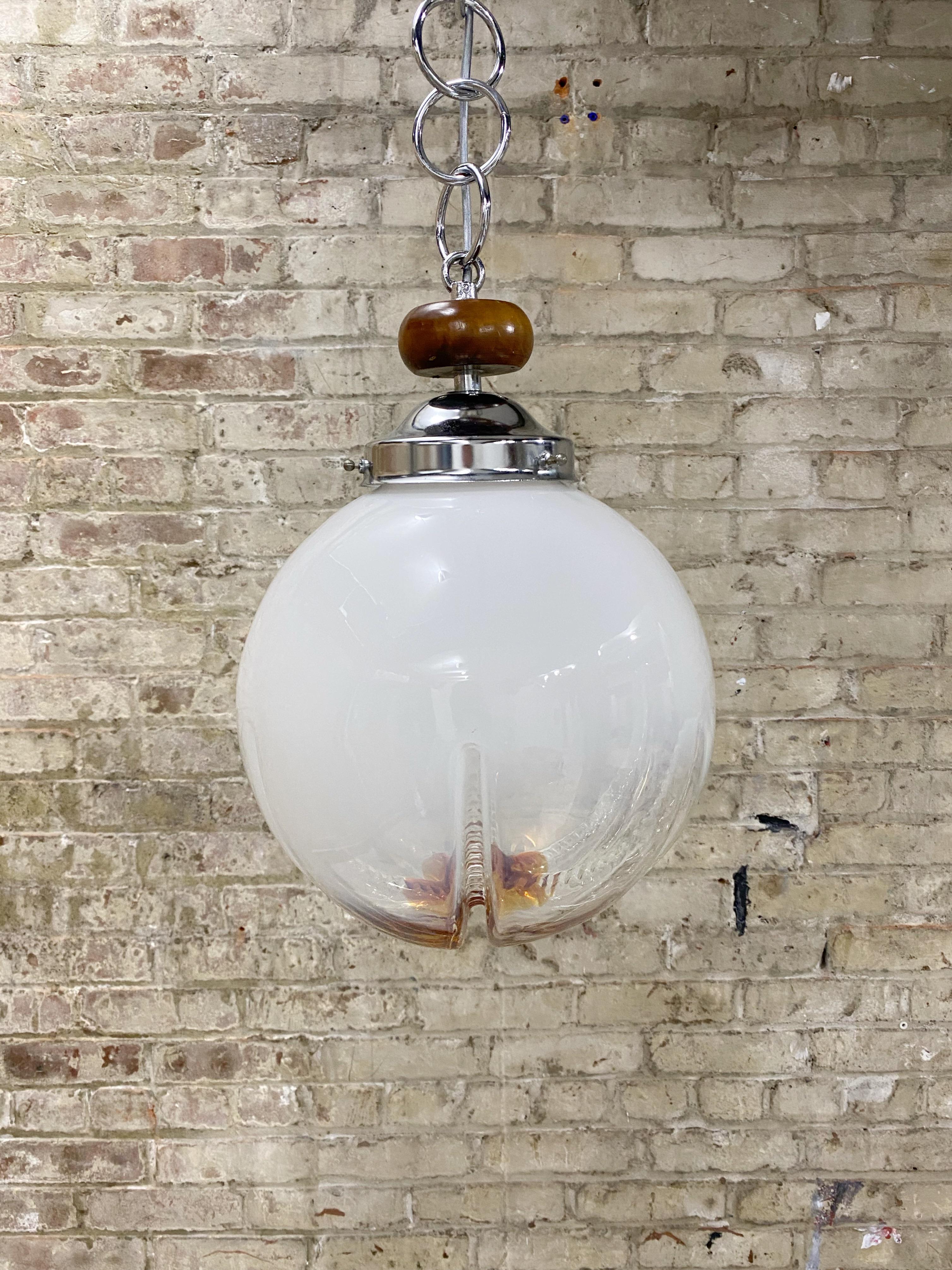 Mid-Century Modern Mazzega Murano Italian Mid-Century Glass Globe Pendant Light For Sale