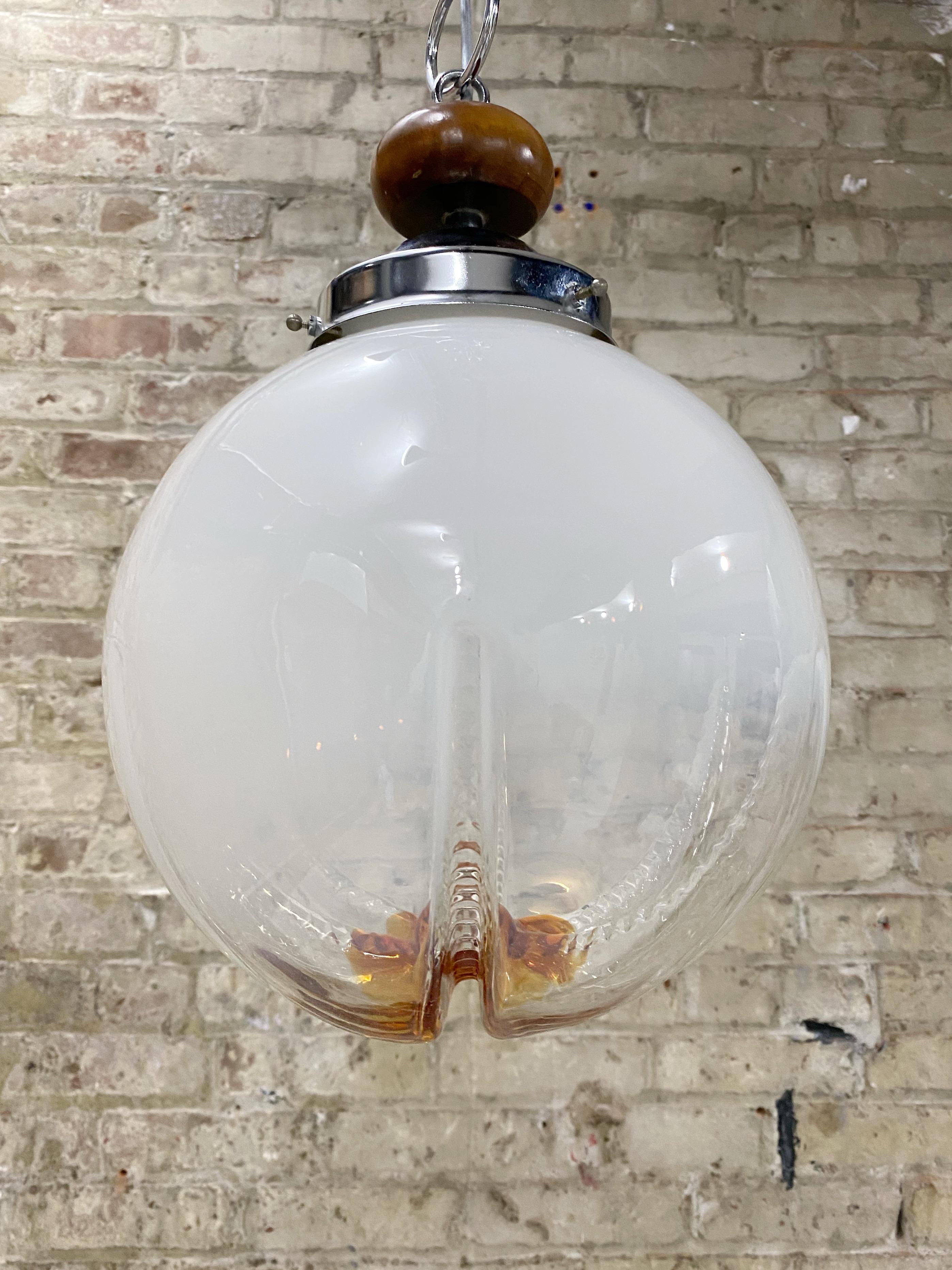 Mazzega Murano Italian Mid-Century Glass Globe Pendant Light In Good Condition For Sale In Brooklyn, NY