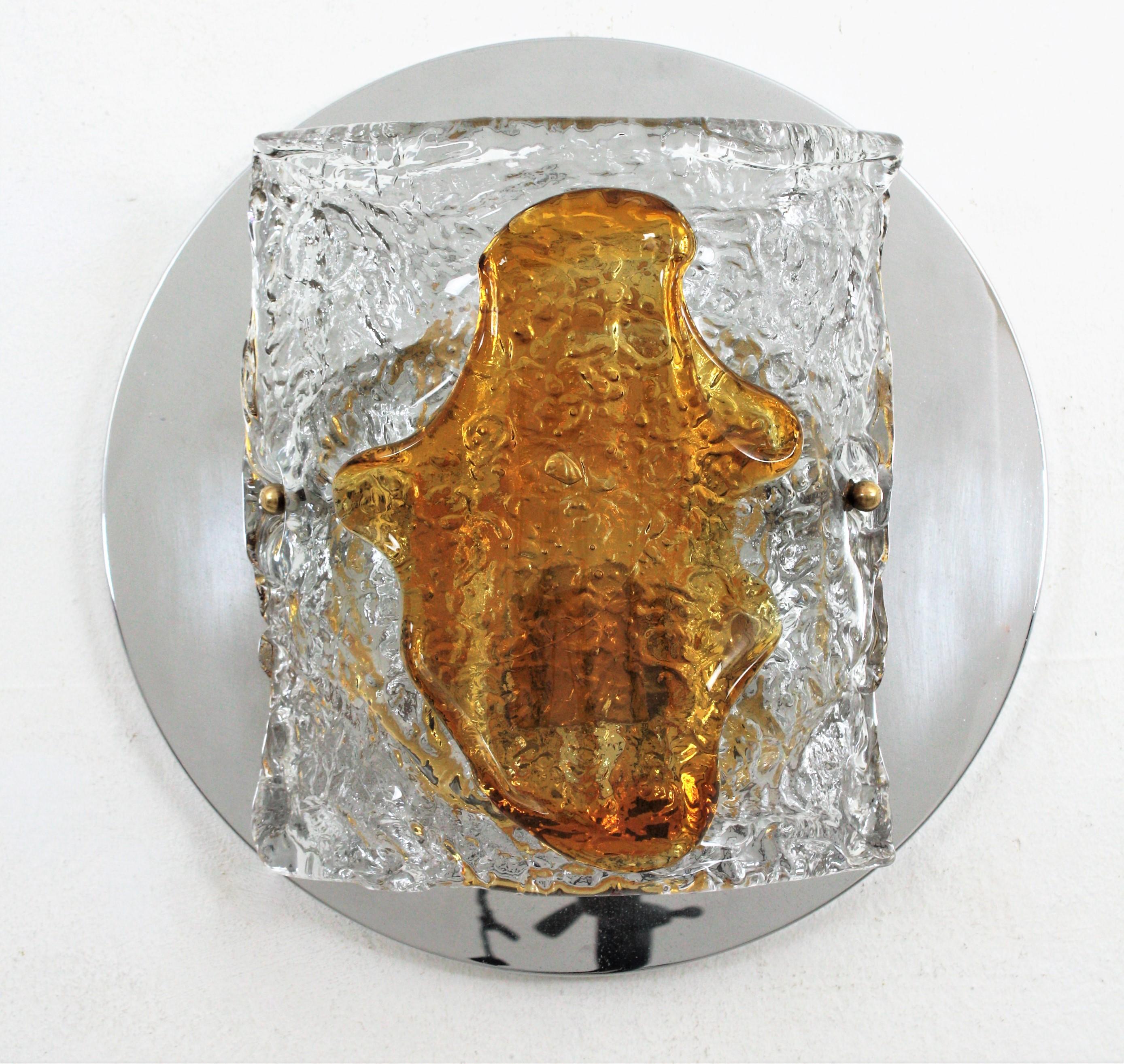 Mid-Century Modern Mazzega Murano Large Wall Sconce in Glass and Chrome For Sale