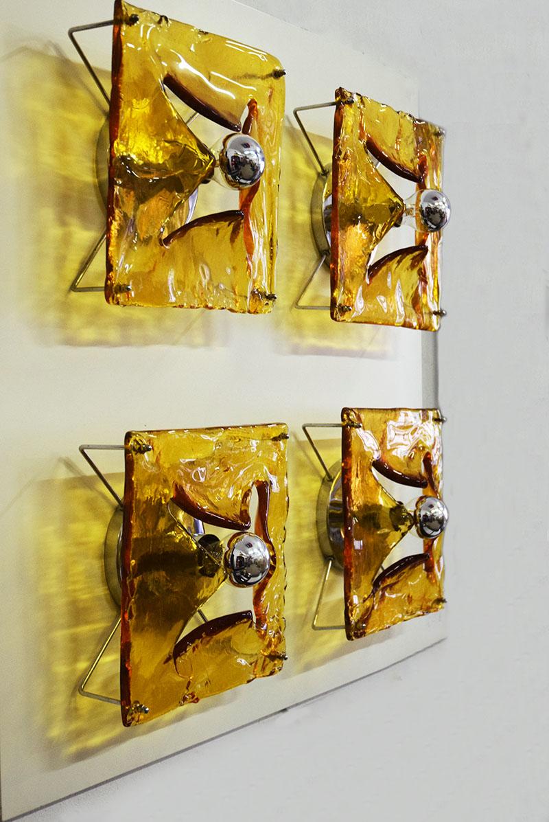 Aplique grande Mazzega Murano de 4 luces Años 70 Italiano en venta