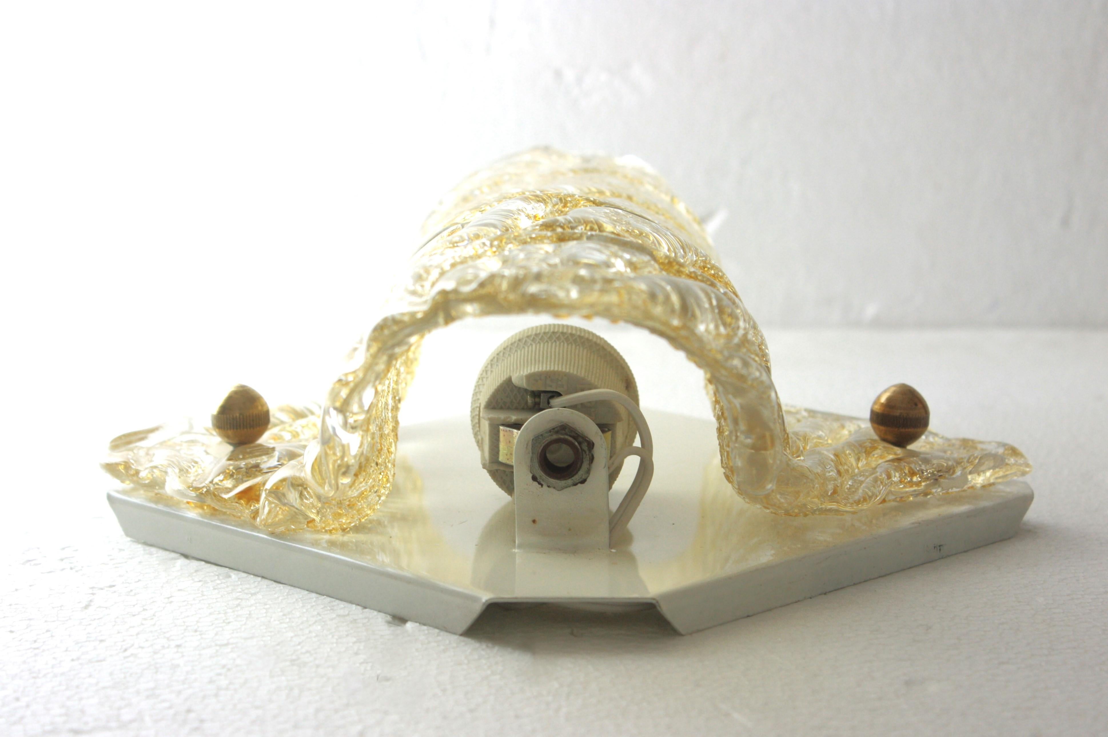 Mazzega Murano Rhombus Wall Light in Textured Clear Glass and Gold Flecks For Sale 6