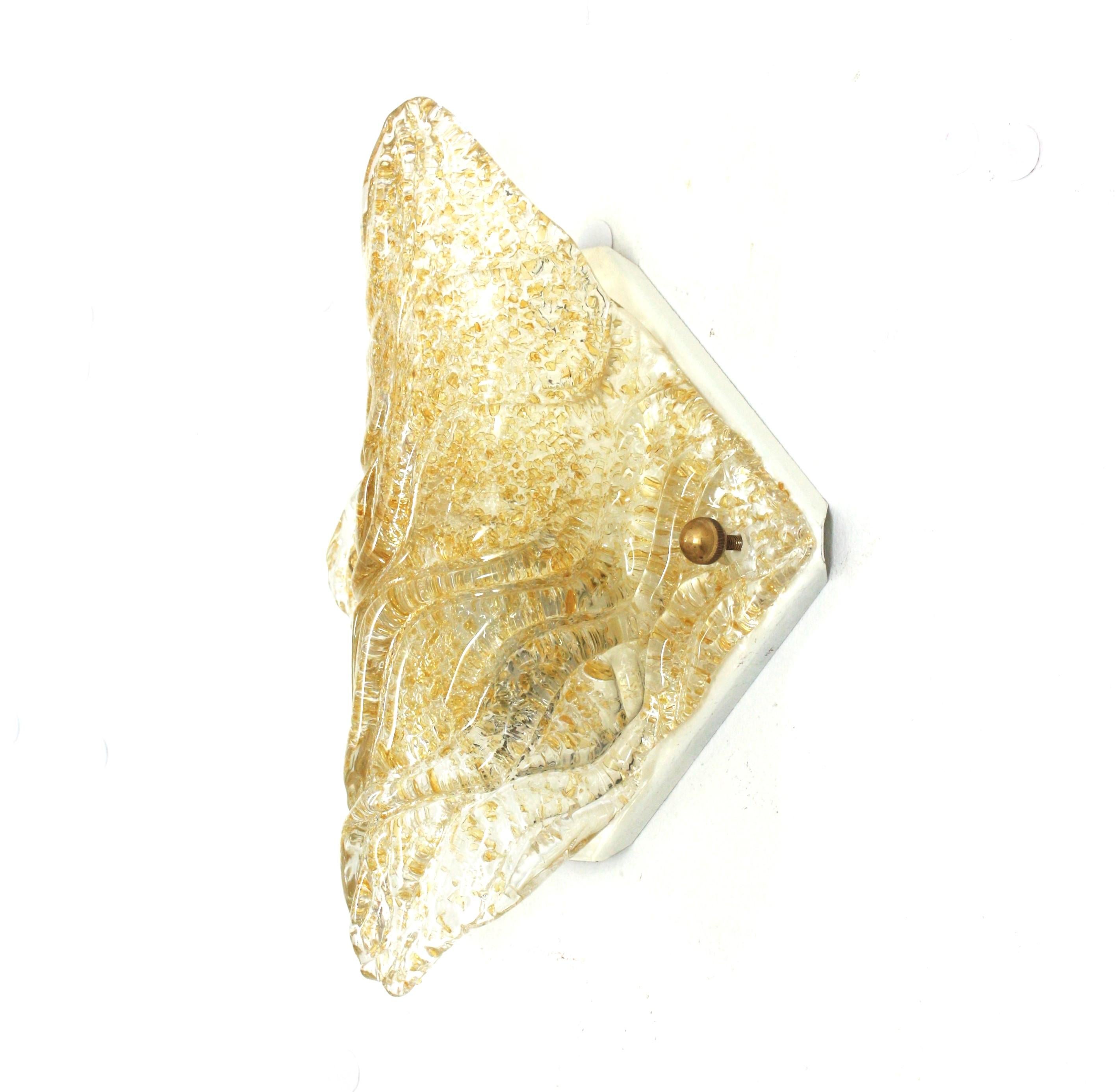 Murano Glass Mazzega Murano Rhombus Wall Light in Textured Clear Glass and Gold Flecks For Sale