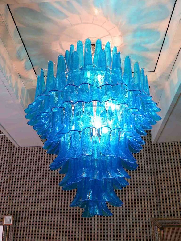 Mid-Century Modern Mazzega Murano Round Blue Color Mid-Century Chandelier and Pendant, 1970 For Sale