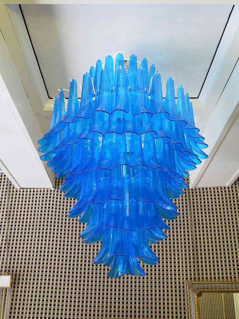 Mazzega Murano Round Blue Color Mid-Century Chandelier and Pendant, 1970 In Good Condition For Sale In Rome, IT