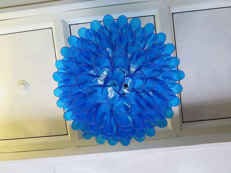 Art Glass Mazzega Murano Round Blue Color Mid-Century Chandelier and Pendant, 1970 For Sale