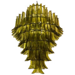 Mazzega Murano Round Green Color Midcentury Chandelier:: 1980