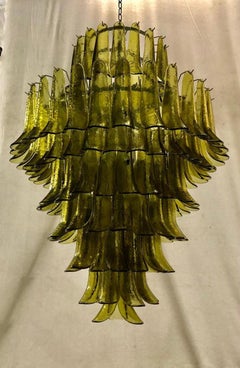 Gruppo Luce made by La Murrina Round Green Color Midcentury Chandelier, 1980