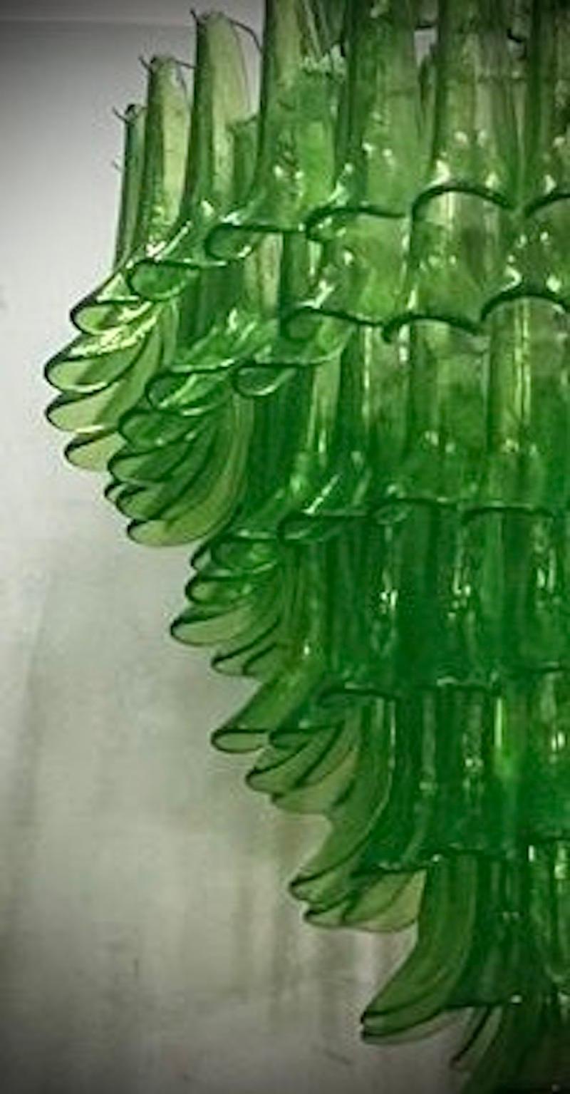 Verre de Murano Lustre du milieu du siècle Mazzega Murano rond de couleur verte, 2000 en vente