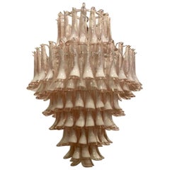 Mazzega Murano Round Light Pink and White Color Midcentury Chandelier, 1970