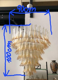 Mazzega Murano Round Light Pink and White Color Midcentury Chandelier, 2000