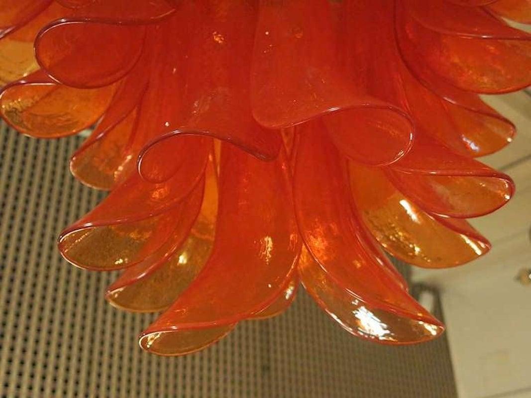 Mid-Century Modern In the style of Gruppo Luce for La Murrina Orange Color Chandelier, circa 2010’s For Sale