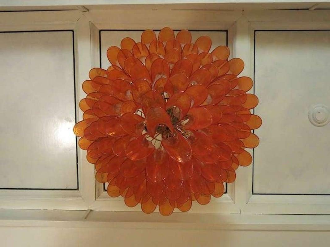 Art Glass In the style of Gruppo Luce for La Murrina Orange Color Chandelier, circa 2010’s For Sale