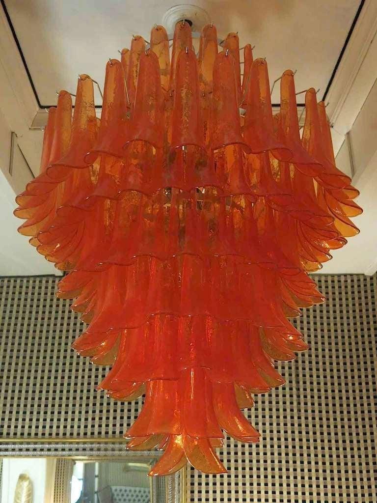 In the style of Gruppo Luce for La Murrina Orange Color Chandelier, circa 2010’s For Sale 1