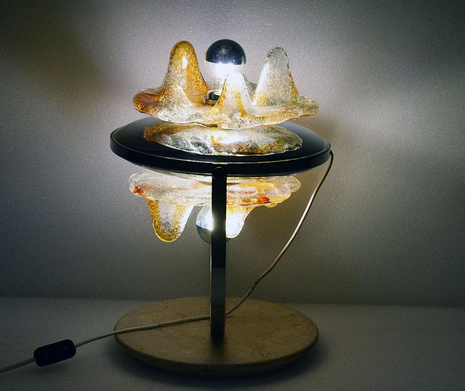 Lámpara de mesa de los años 70 Mazzega Murano Toni Zuccheri Acero en venta