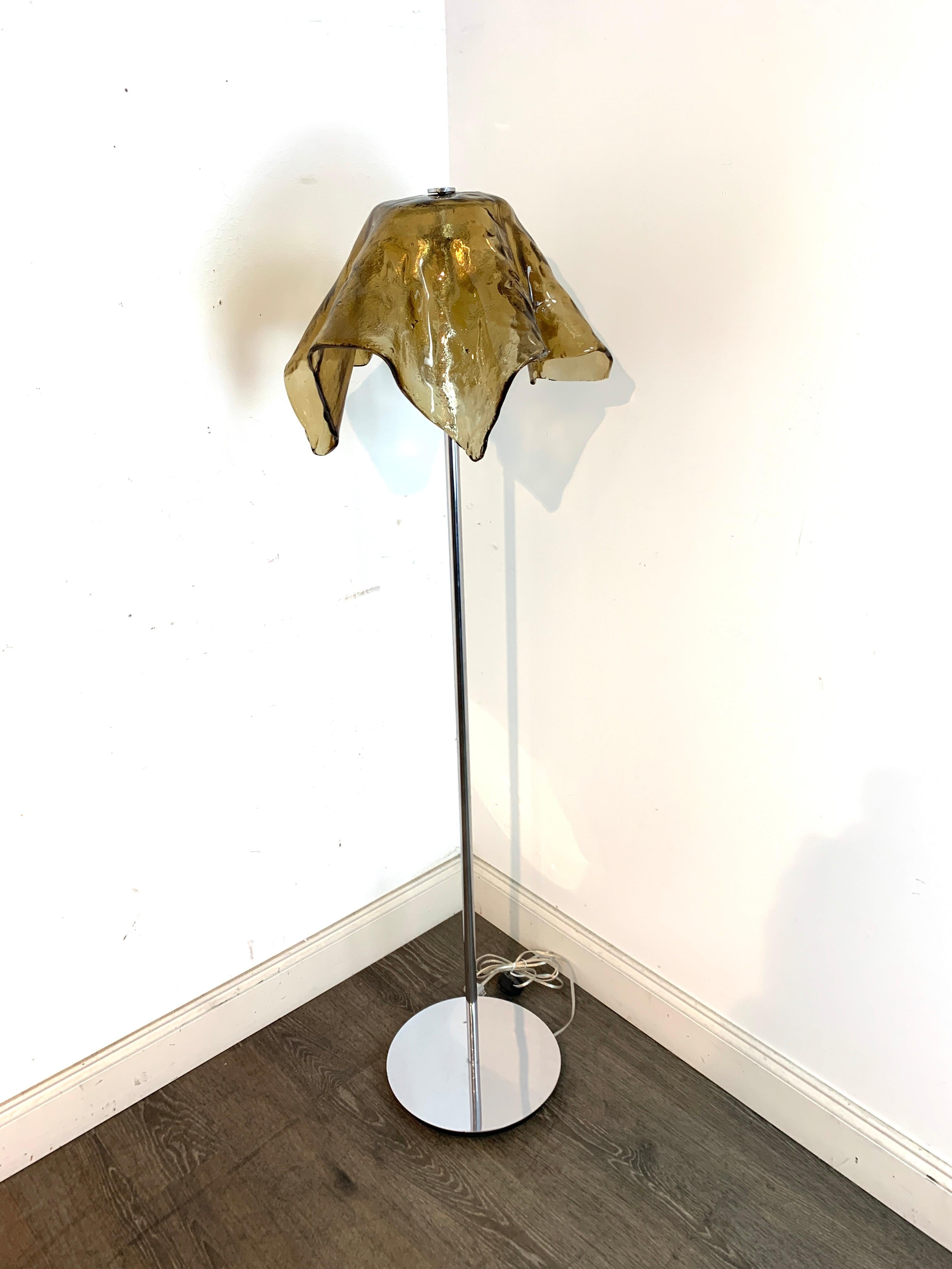 Chrome Mazzega Murano Topaz Handkerchief Floor Lamp by Carlo Nason