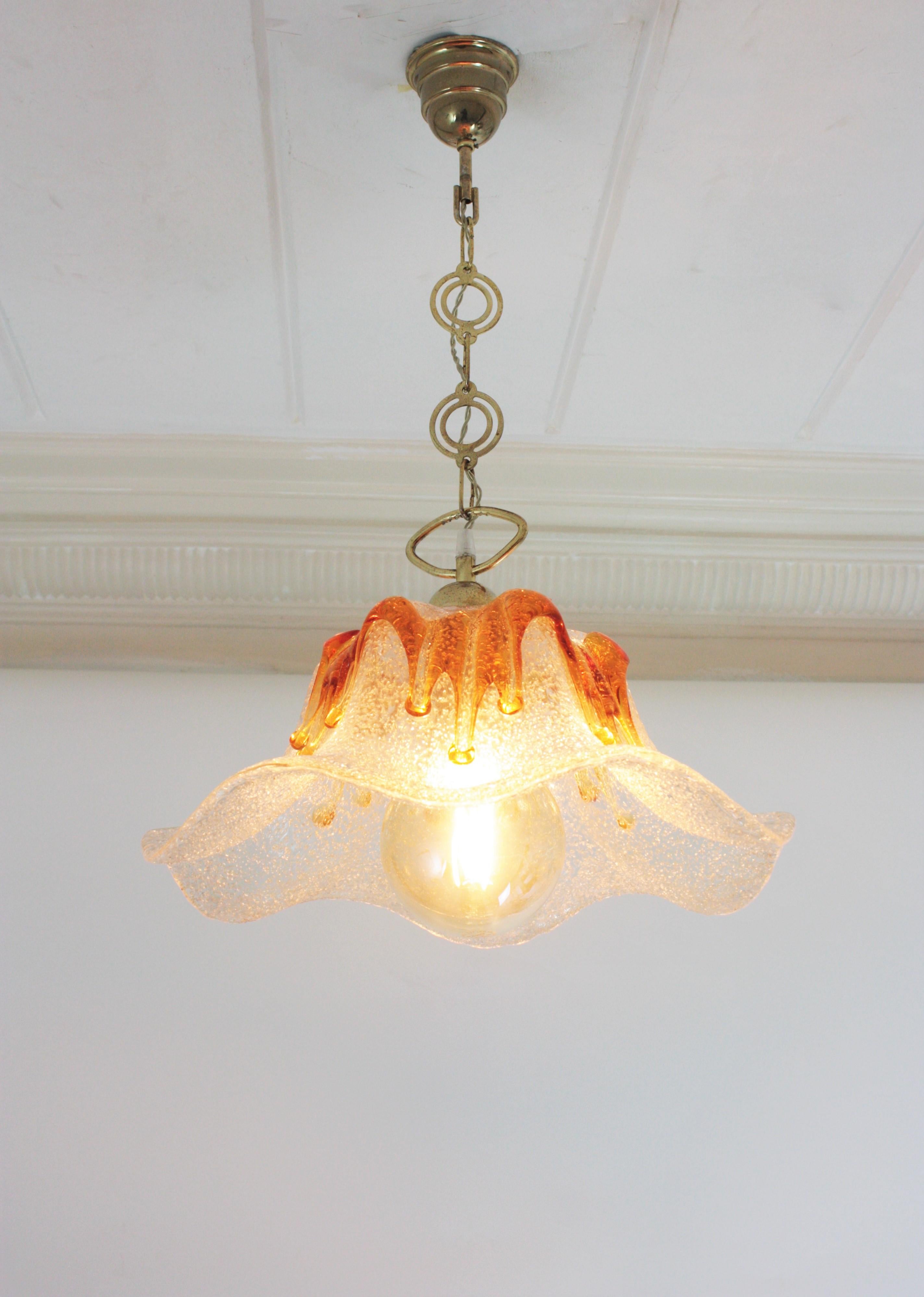 Mazzega Murano Tulip Amber and Clear Art Glass Chandelier or Pendant For Sale 1
