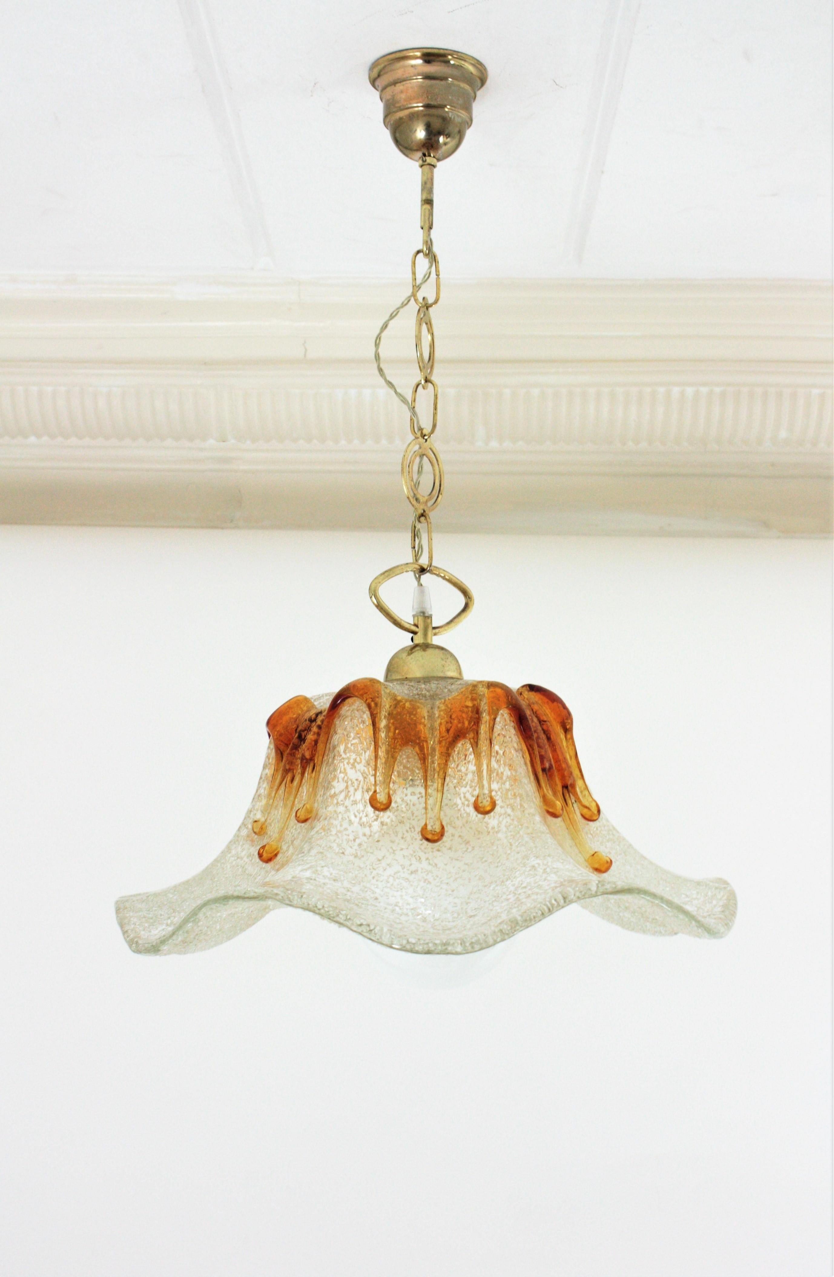 Mazzega Murano Tulip Amber and Clear Art Glass Chandelier or Pendant For Sale 2