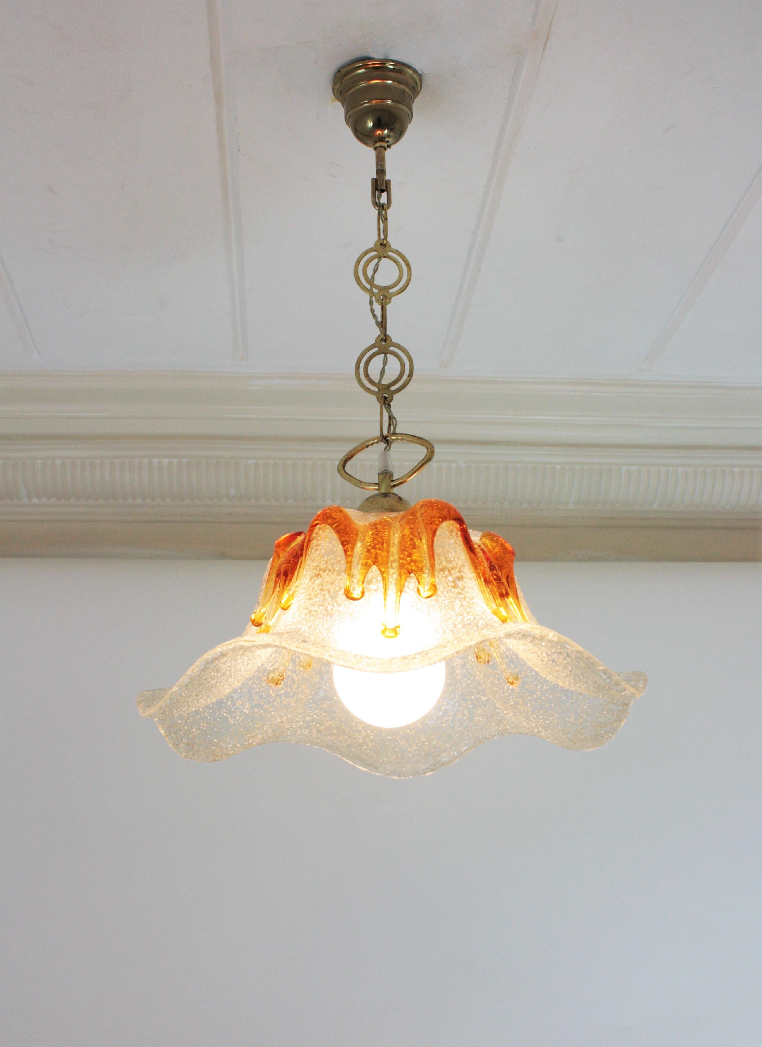 Mazzega Murano Tulip Amber and Clear Art Glass Chandelier or Pendant For Sale 4