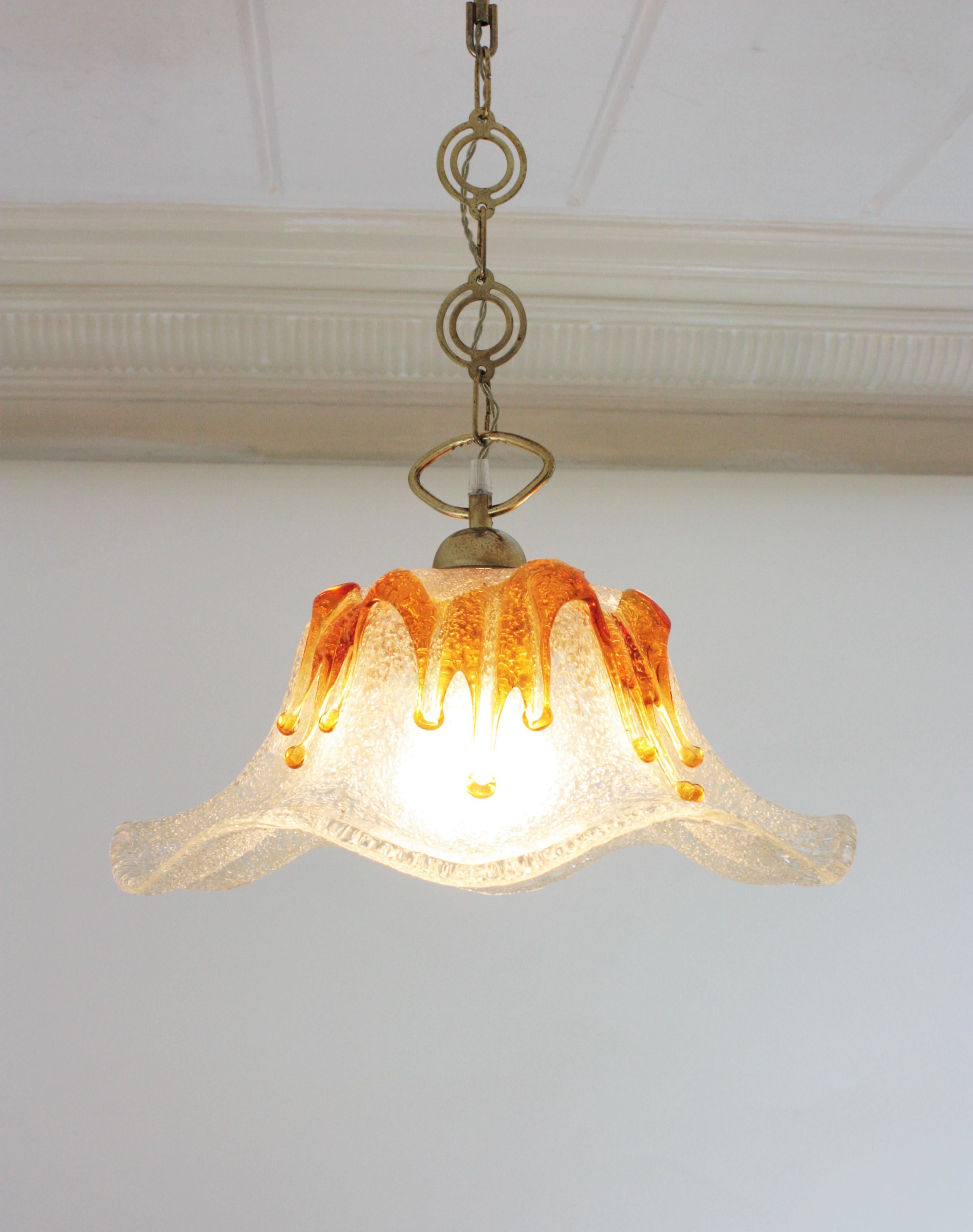 Lustre ou pendentif en verre d'art ambre et transparent de Murano Tulipe en vente 11