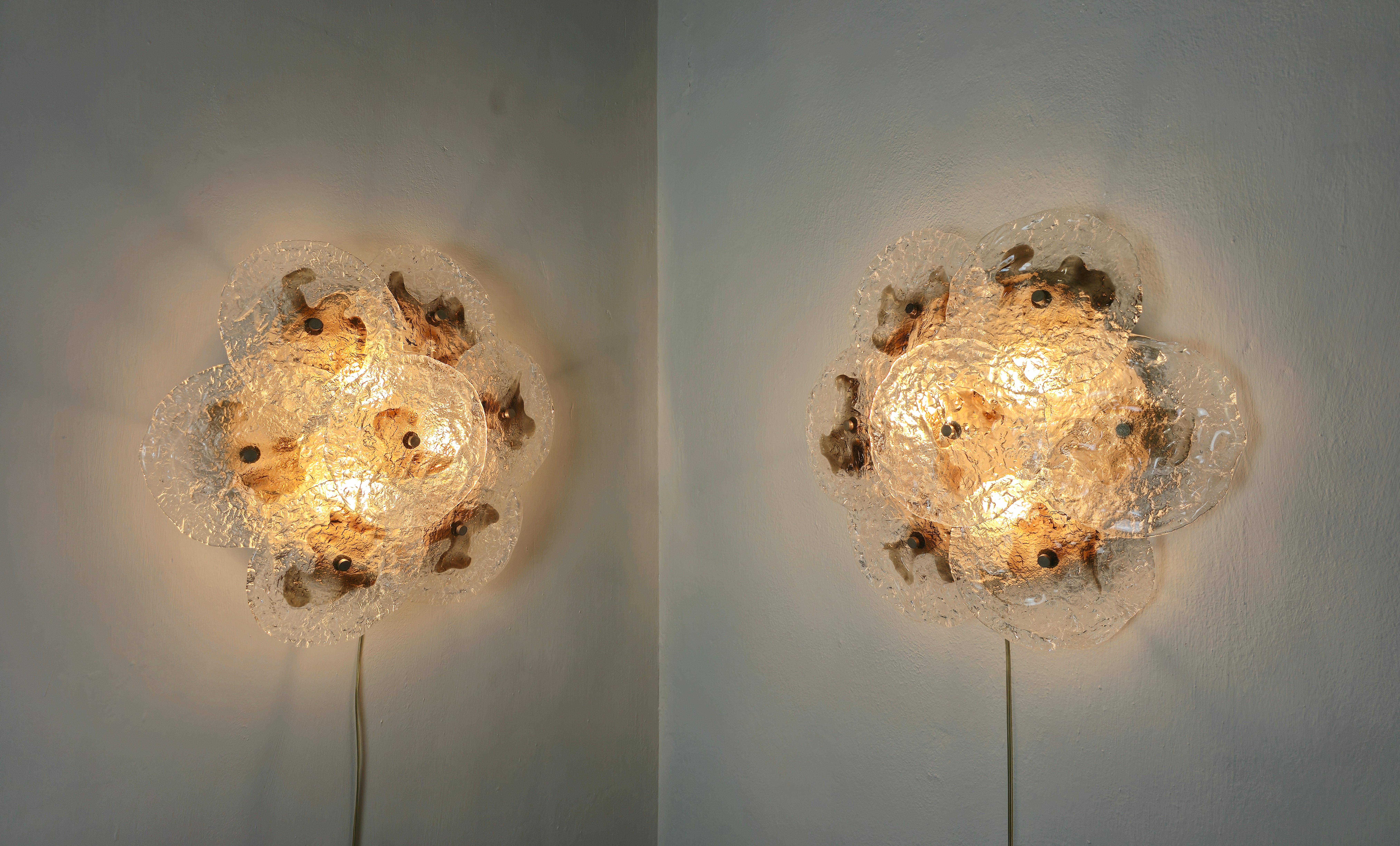  Mazzega Pair of Wall Lights Sconces/Ceiling Murano Glass Midcentury Italia 70s For Sale 5