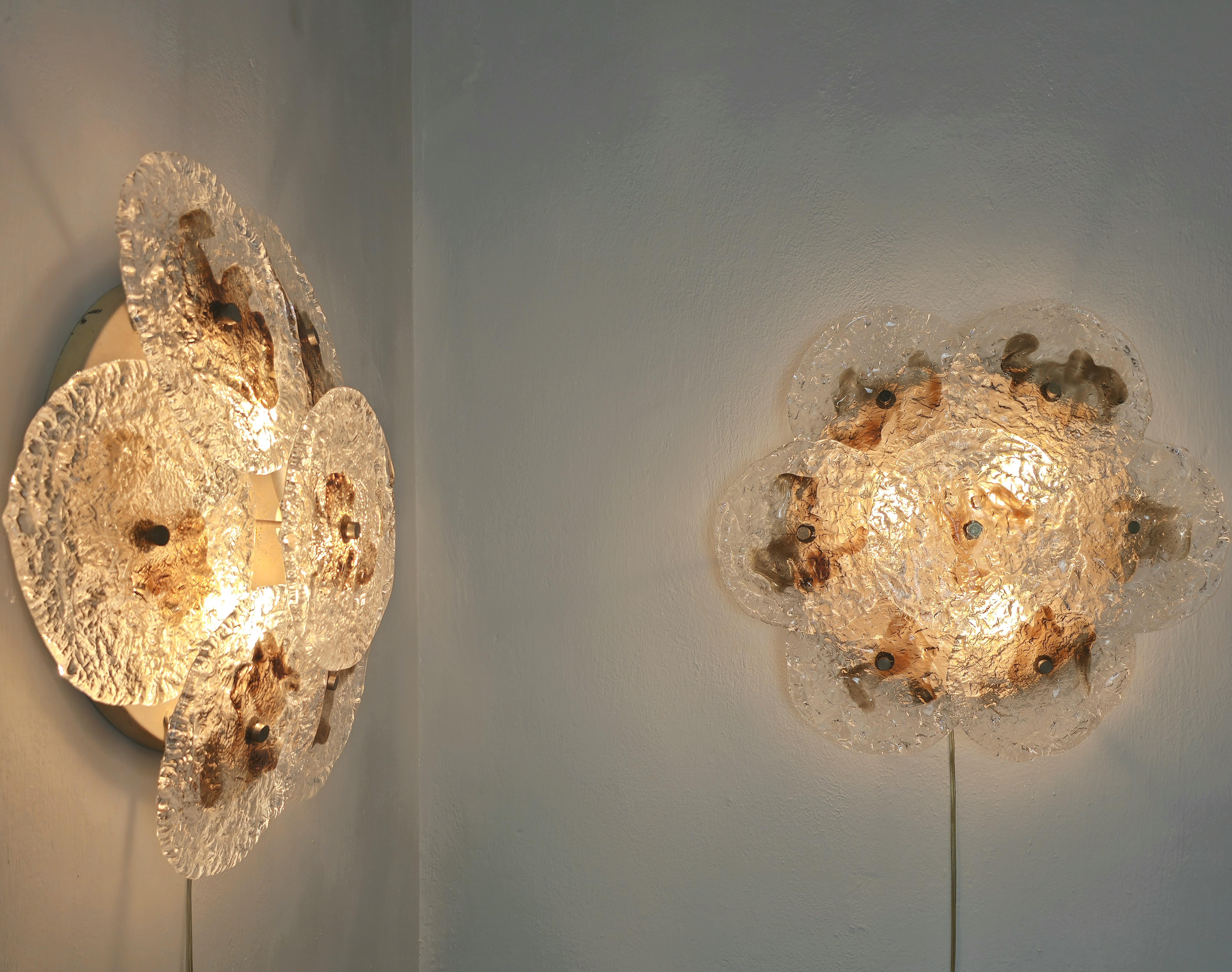  Mazzega Pair of Wall Lights Sconces/Ceiling Murano Glass Midcentury Italia 70s For Sale 6