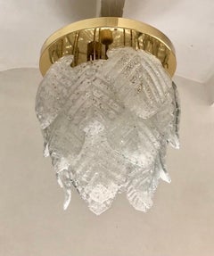 Mazzega Pendant Glass Murano Ice Frost with Gilt Gold Structure, Italy 1970