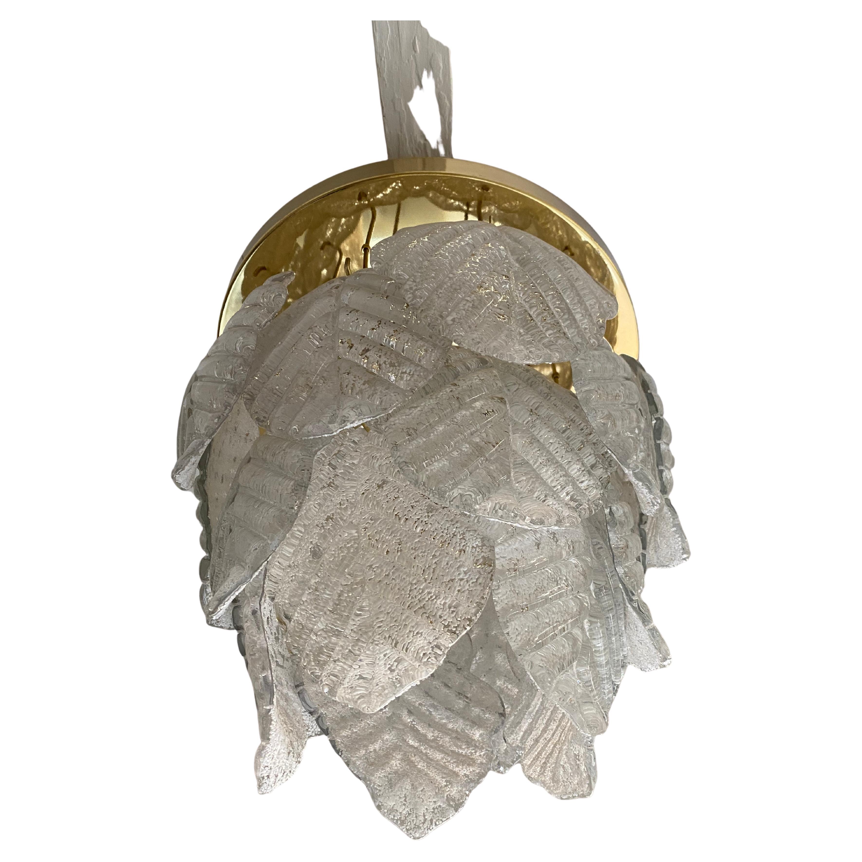 Mazzega Pendant Glass Murano Ice Frost with Gilt Gold Structure, Italy 1970
