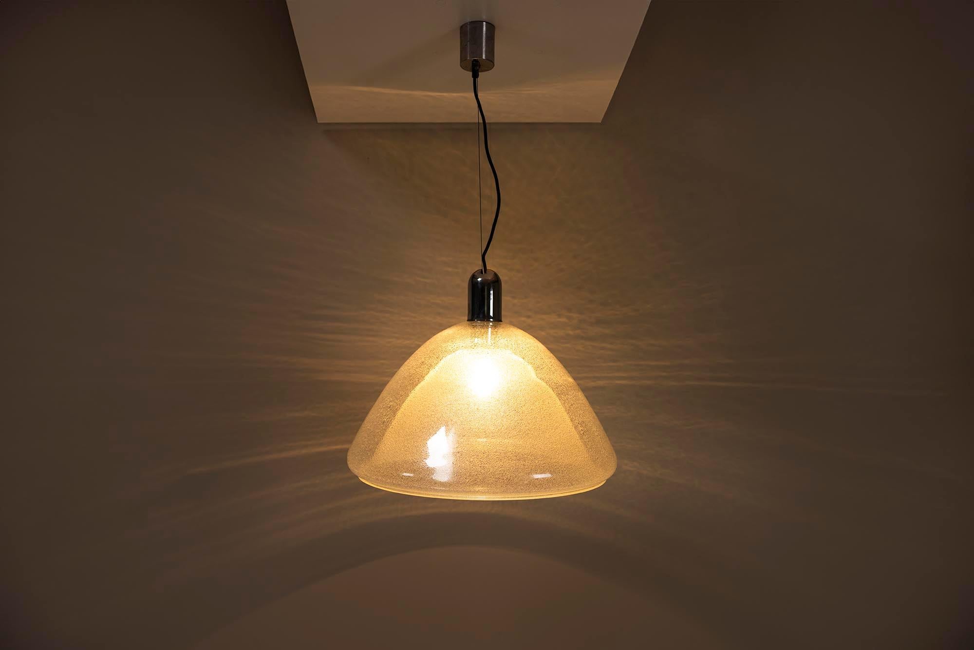 Late 20th Century Mazzega Pendant Lamp in Bullicante Murano Glass by Carlo Nason, Italy 1970s For Sale