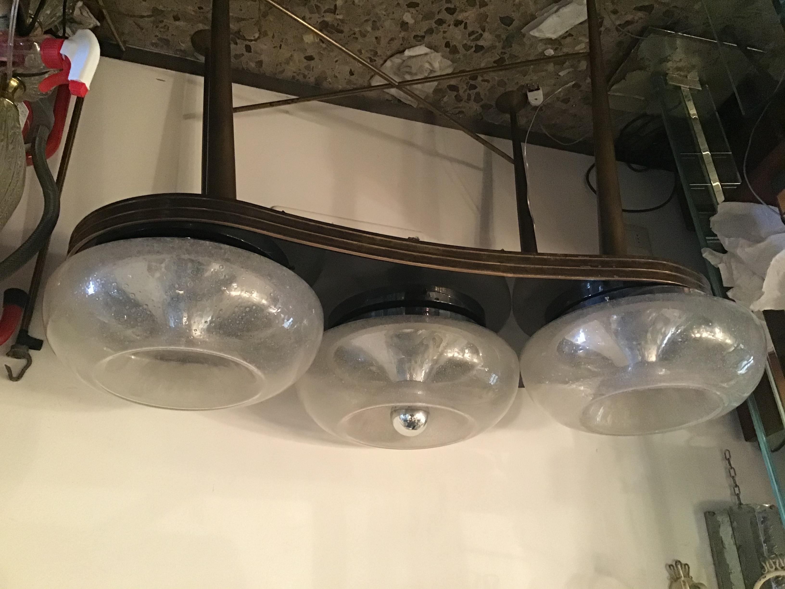Mid-20th Century Mazzega Sconces / Ceilling Light Murano Glass Metal Crome 1960 Italy For Sale