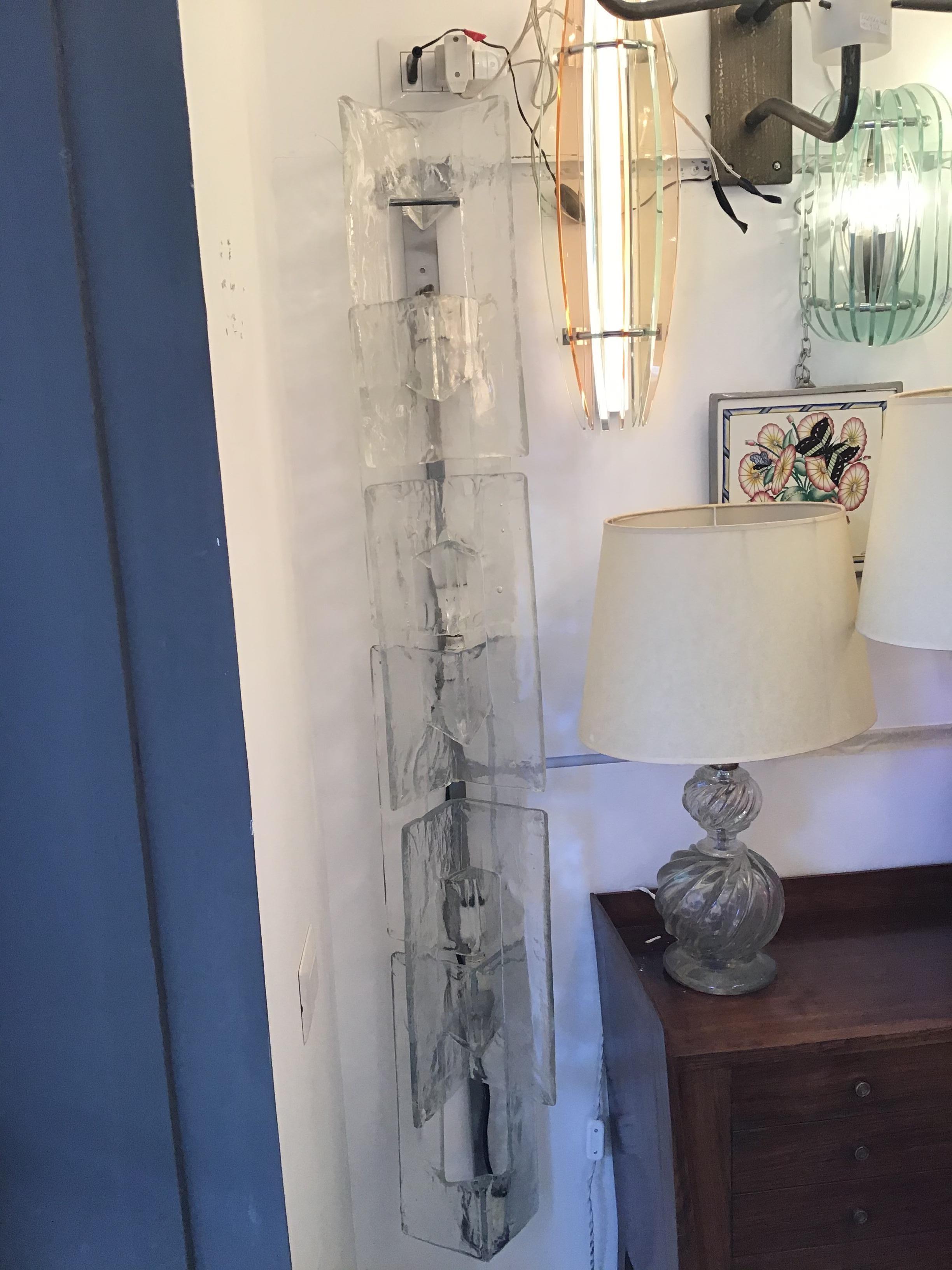 Mazzega Sconces Murano Glass Metal Crome 1960 Italy In Excellent Condition For Sale In Milano, IT