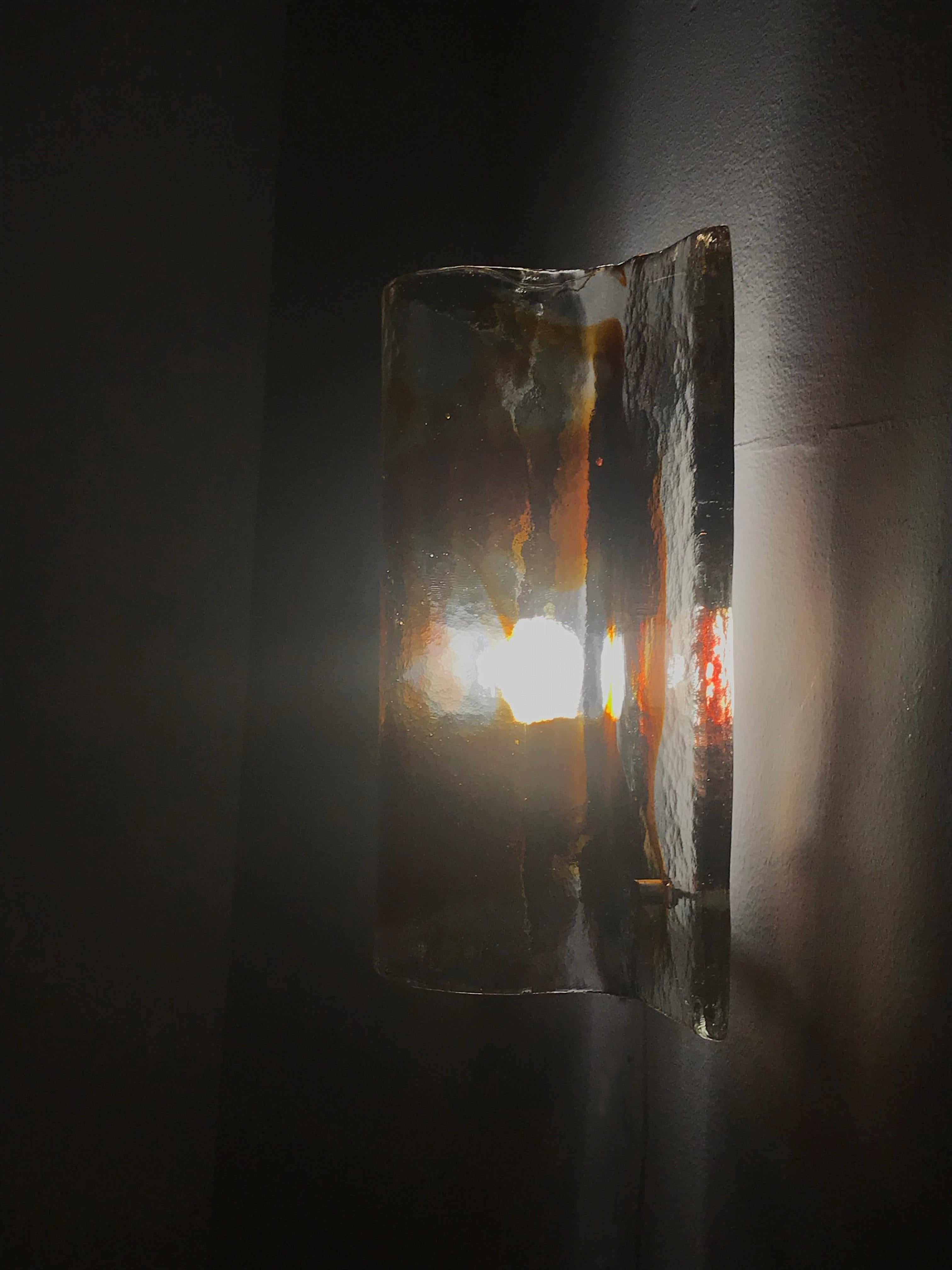 Mid-20th Century Mazzega Square Murano Glass Sconces, Italian Wall Light, Italy, 1960s