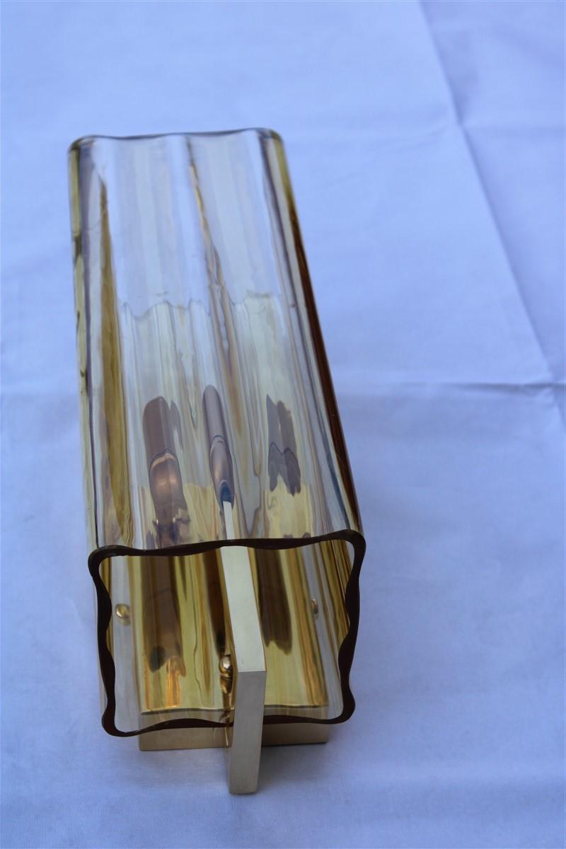 Mid-Century Modern Mazzega Square Yellow Murano Glass Sconce Italian Design 1970 Brass Gold For Sale