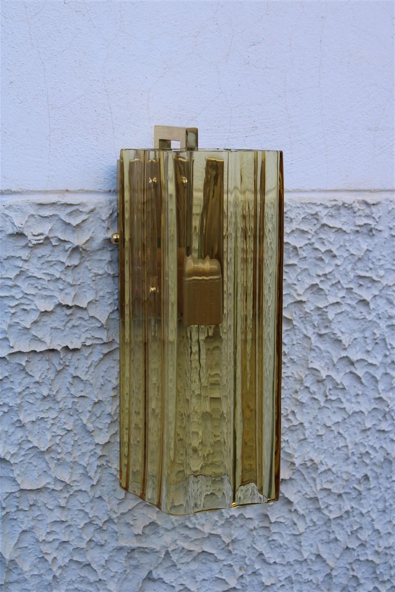 Mazzega Square Yellow Murano Glass Sconce Italian Design 1970 Brass Gold For Sale 2