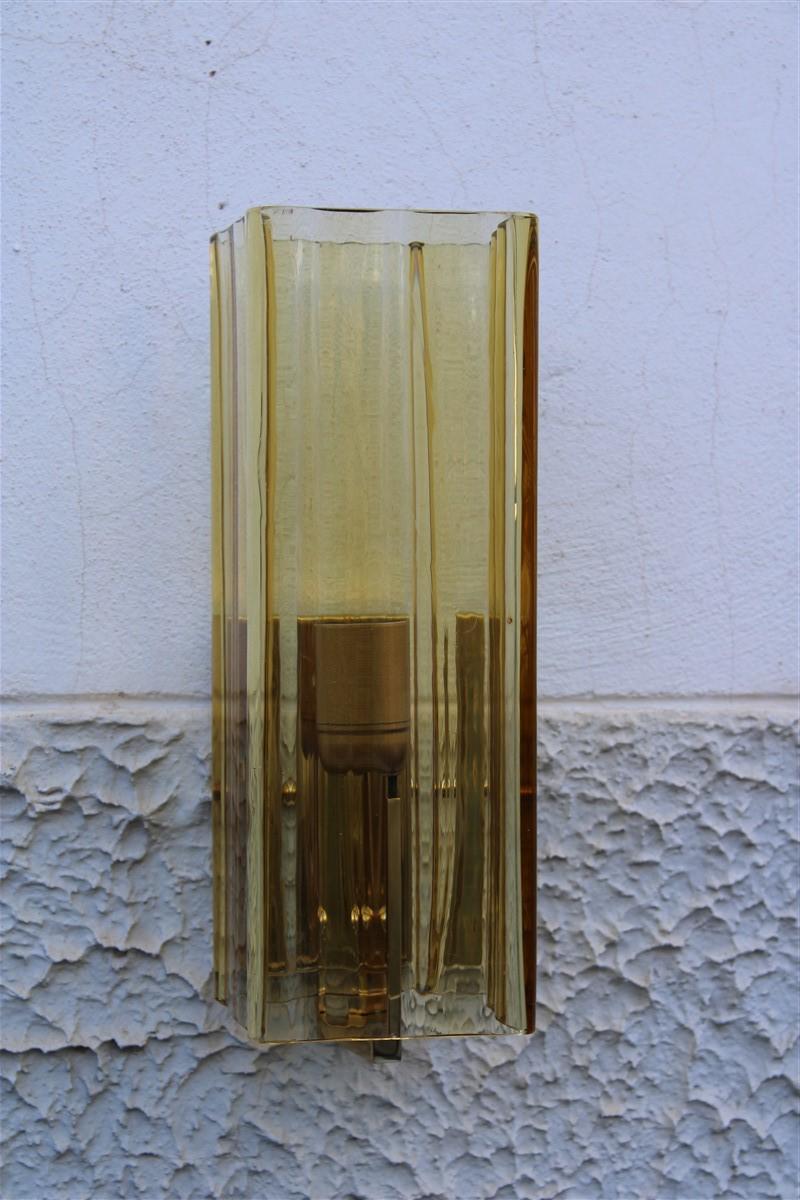 Mazzega Square Yellow Murano Glass Sconce Italian Design 1970 Brass Gold For Sale 3