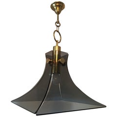 Mazzega Style Brass and Smoke Glass Chandelier, Beautiful Item