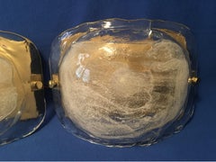 Mazzega Style Pair of Clear and White Murano Glass Sconces by Kaiser Leuchten
