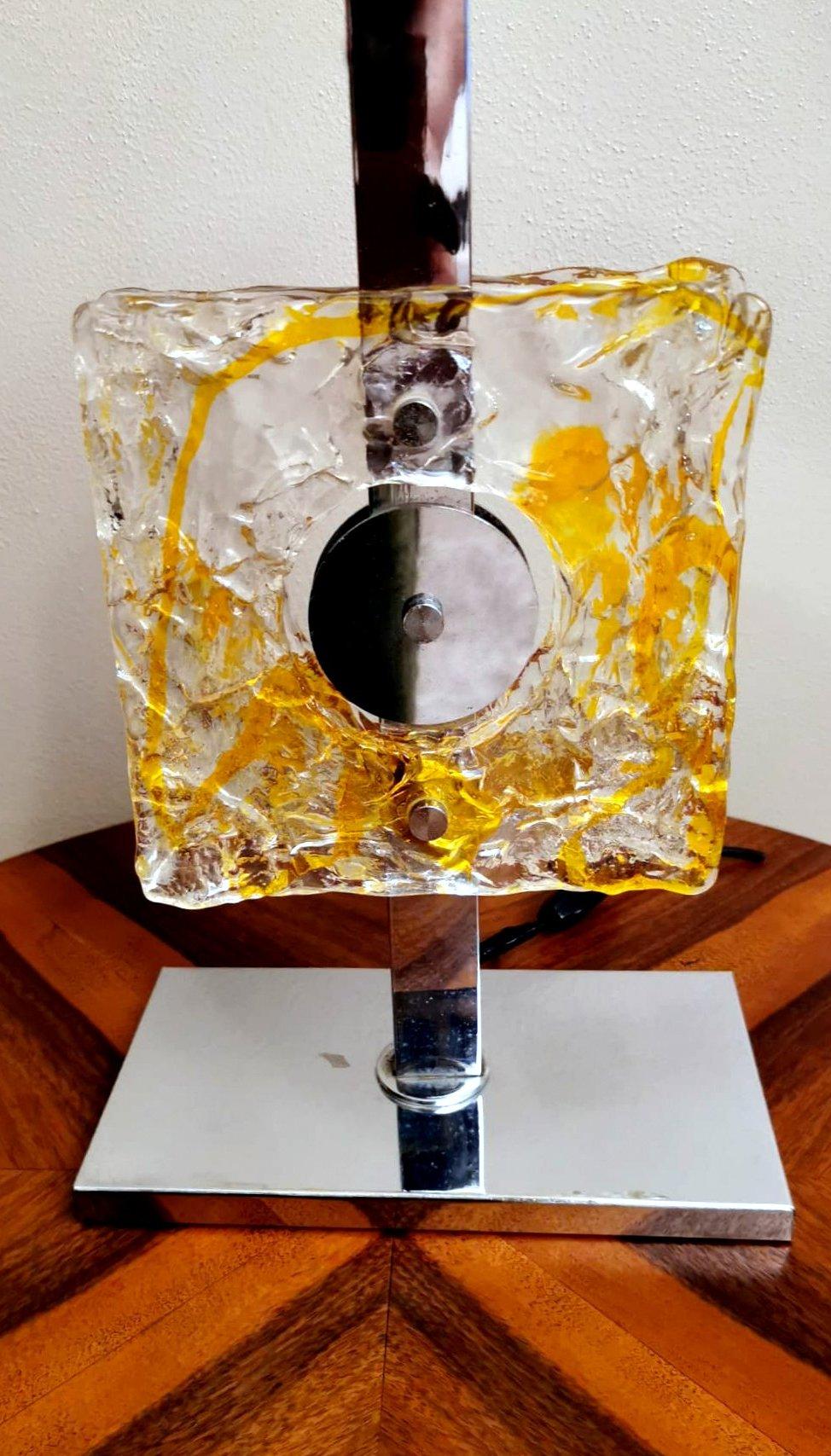 Galvanisé Lampe de bureau Mazzega en métal nickelé et verre de Murano (sans abat-jour) en vente