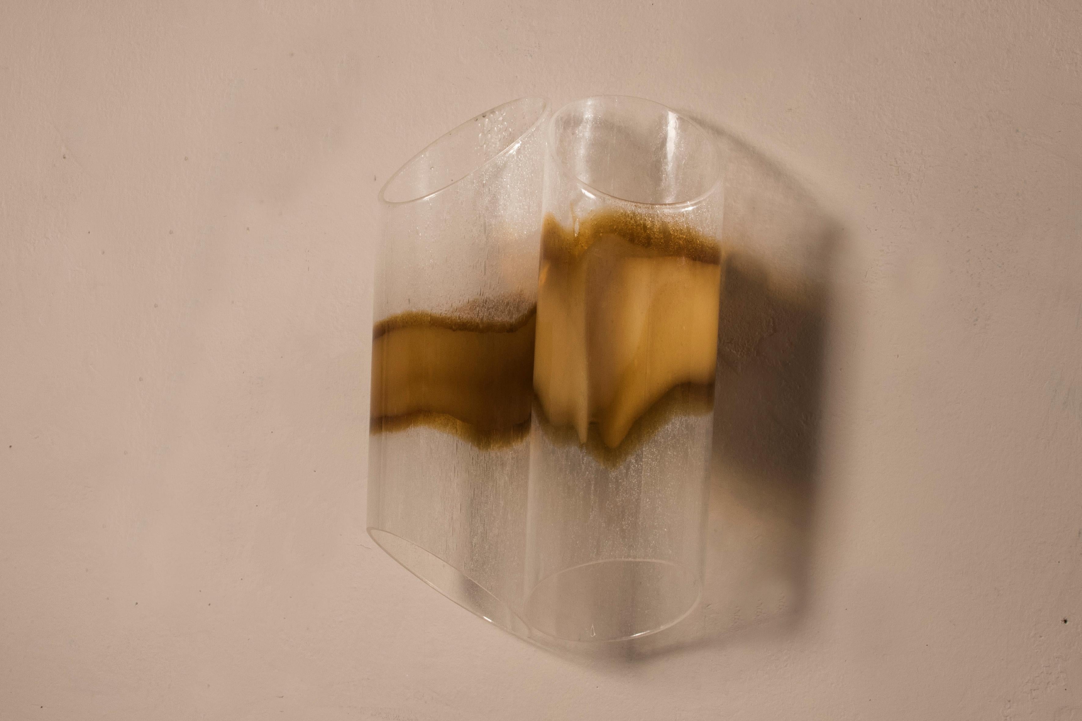 Italian Mazzega Transparent Ocher Blown Glass Tubular Wall Sconces Set of Three For Sale