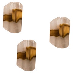 Mazzega Transparent Ocher Blown Glass Tubular Wall Sconces Set of Three