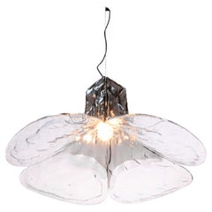 Lampada a sospensione Mazzega Tulipano in vetro di Murano ambrato e trasparente di Carlo Nason Italia 1960s