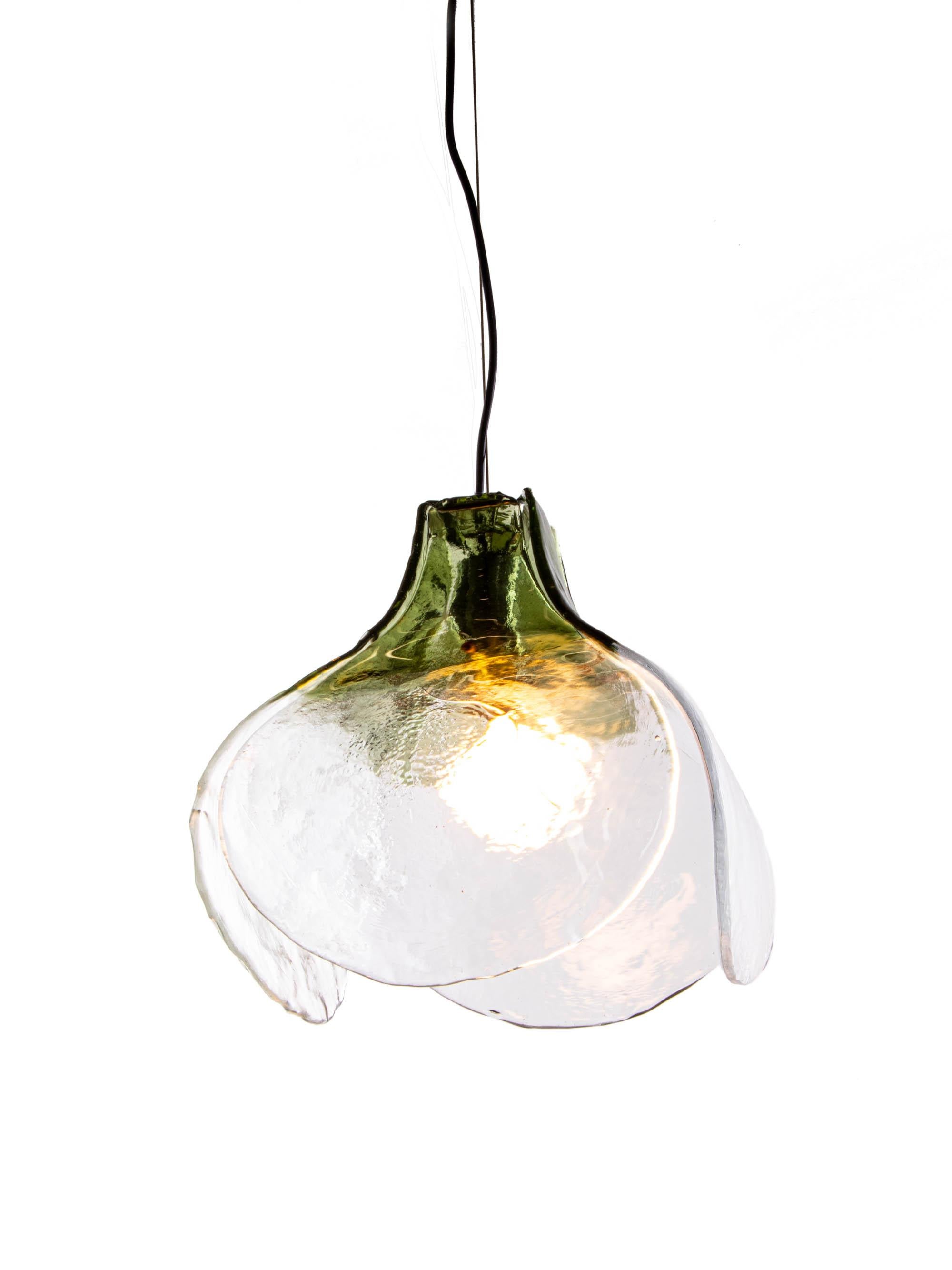 Mid-Century Modern Mazzega Tulip Pendant Lamp Green & Clear Murano Glass by Carlo Nason Italy 1960s