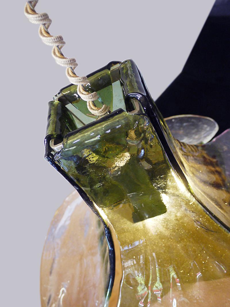 Italian Mazzega Tulip Pendant Lamp Green & Clear Murano Glass by Carlo Nason Italy 1960s For Sale