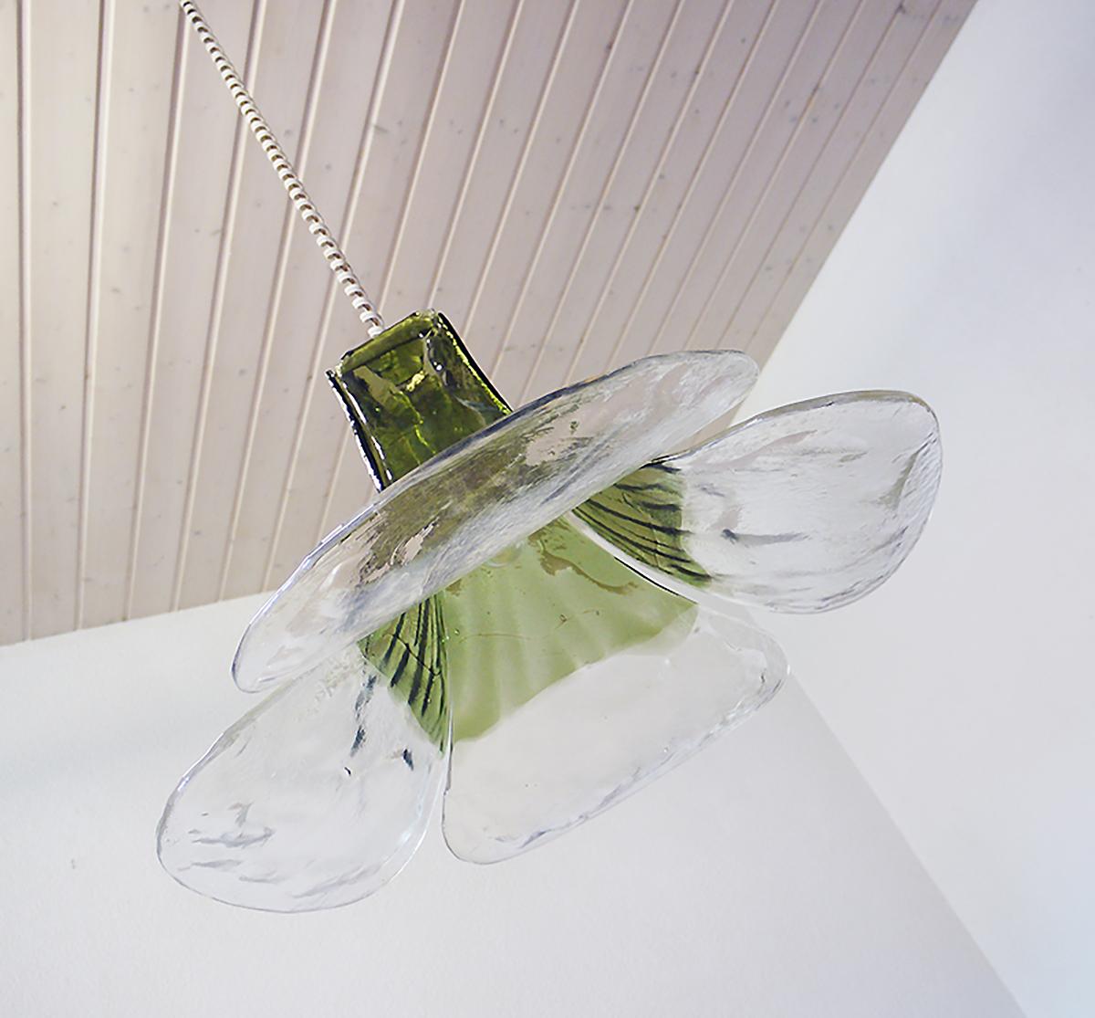 Hand-Crafted Mazzega Tulip Pendant Lamp Green & Clear Murano Glass by Carlo Nason Italy 1960s For Sale