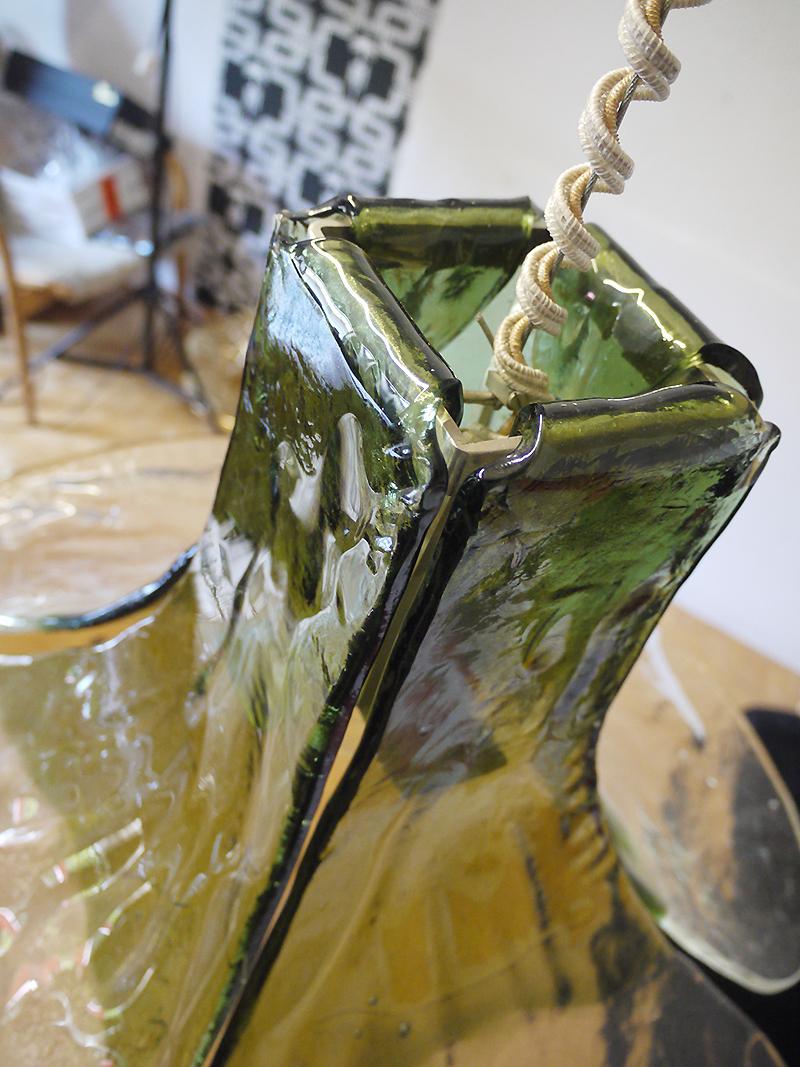 Mazzega Tulip Pendant Lamp Green & Clear Murano Glass by Carlo Nason Italy 1960s In Good Condition For Sale In Niederdorfelden, Hessen